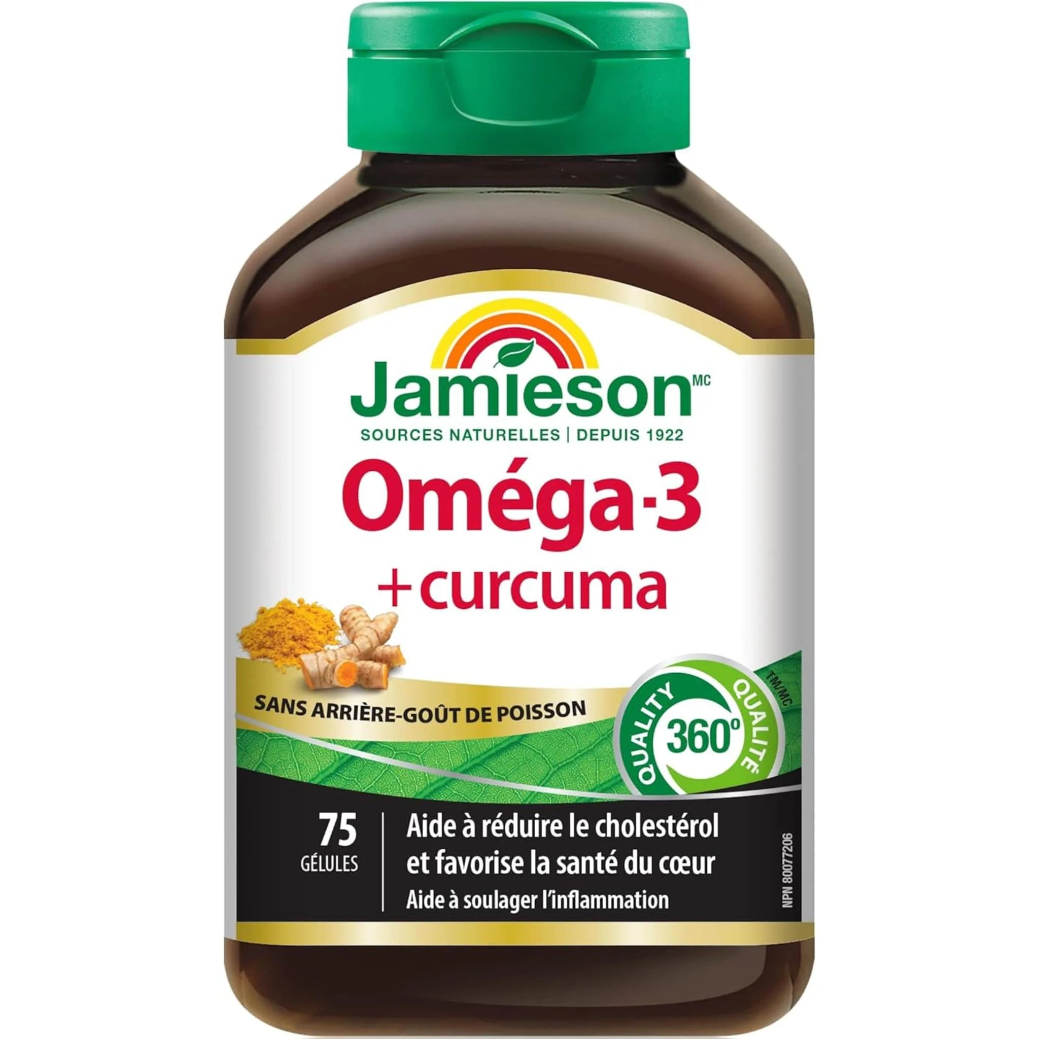 Jamieson No Fishy Aftertaste Omega-3 + Tumeric, 75 Softgels - Image 2
