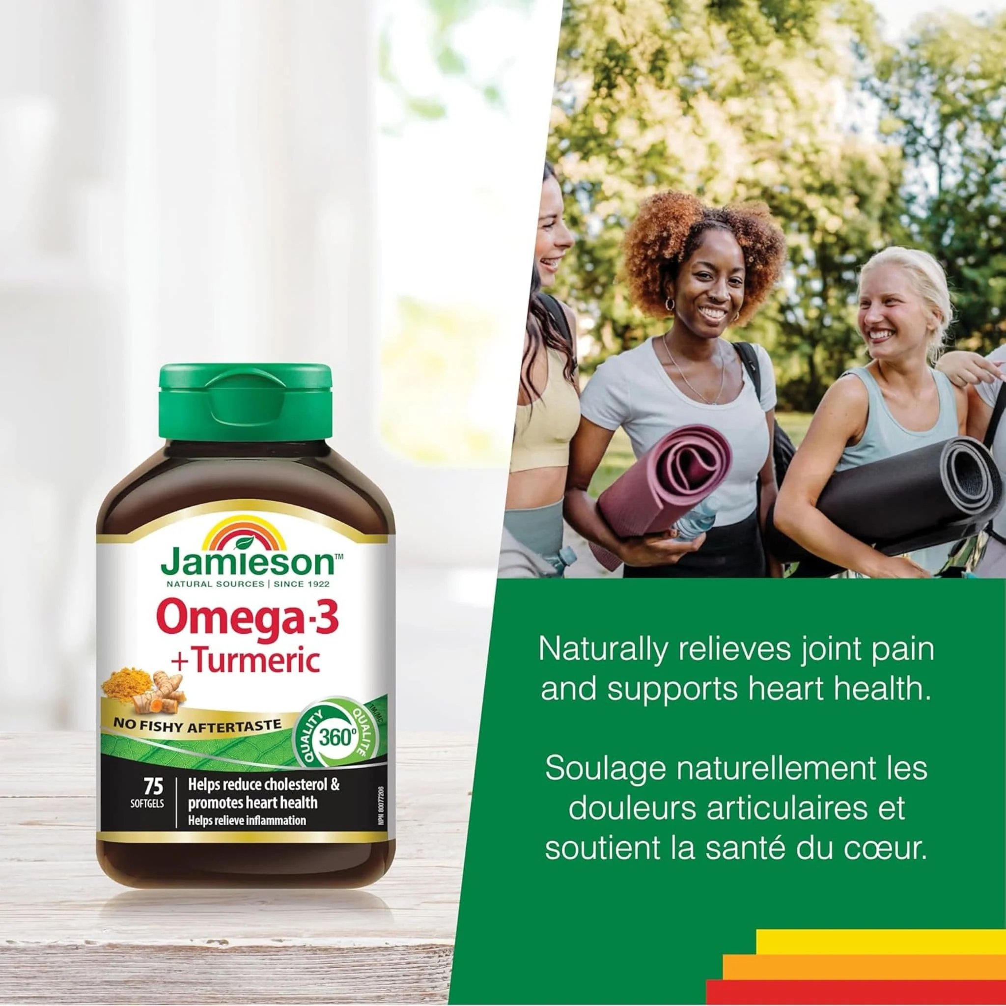 Jamieson No Fishy Aftertaste Omega-3 + Tumeric, 75 Softgels - Image 5