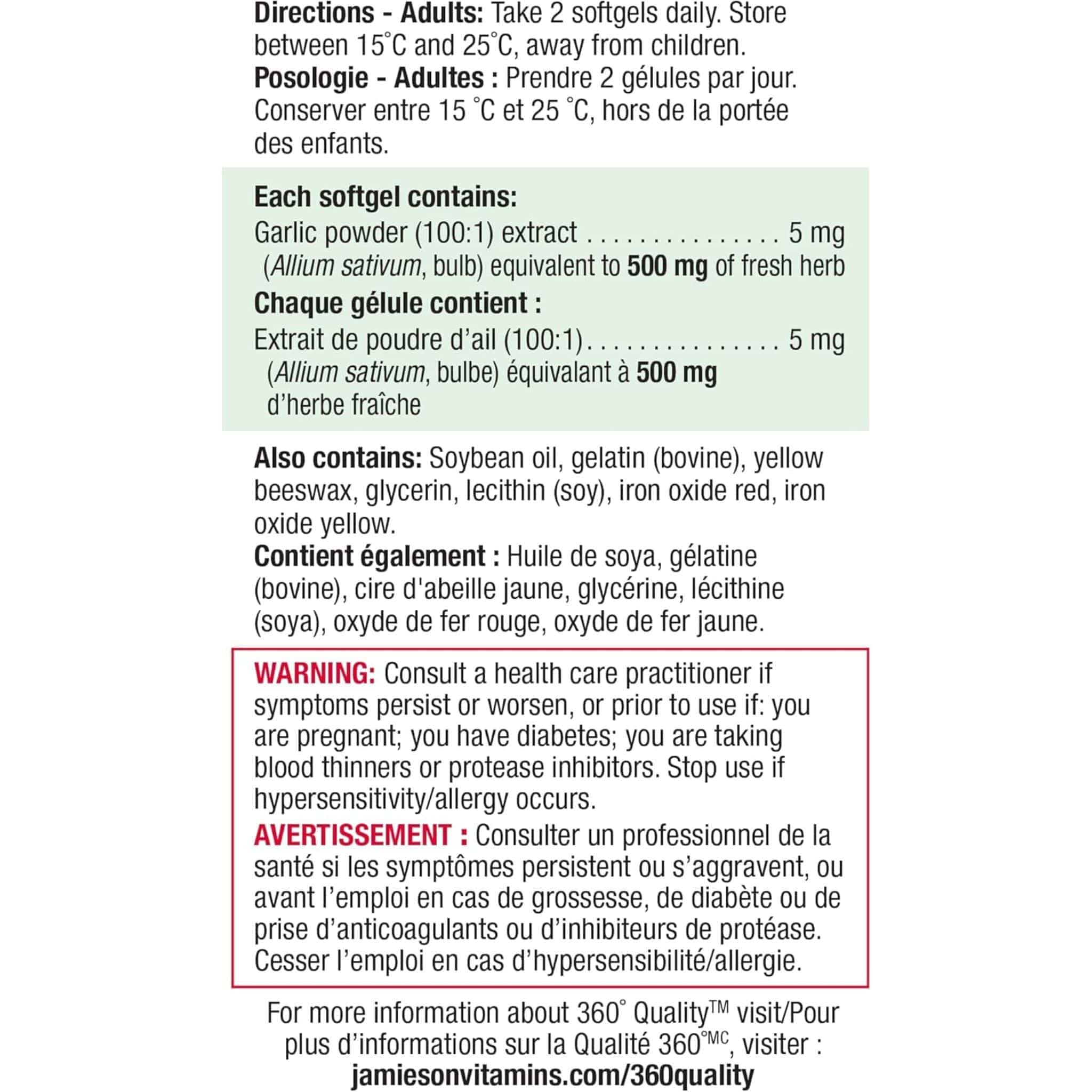 Jamieson Odourless Garlic  500mg Raw Herb, 300 Softgels - Image 6