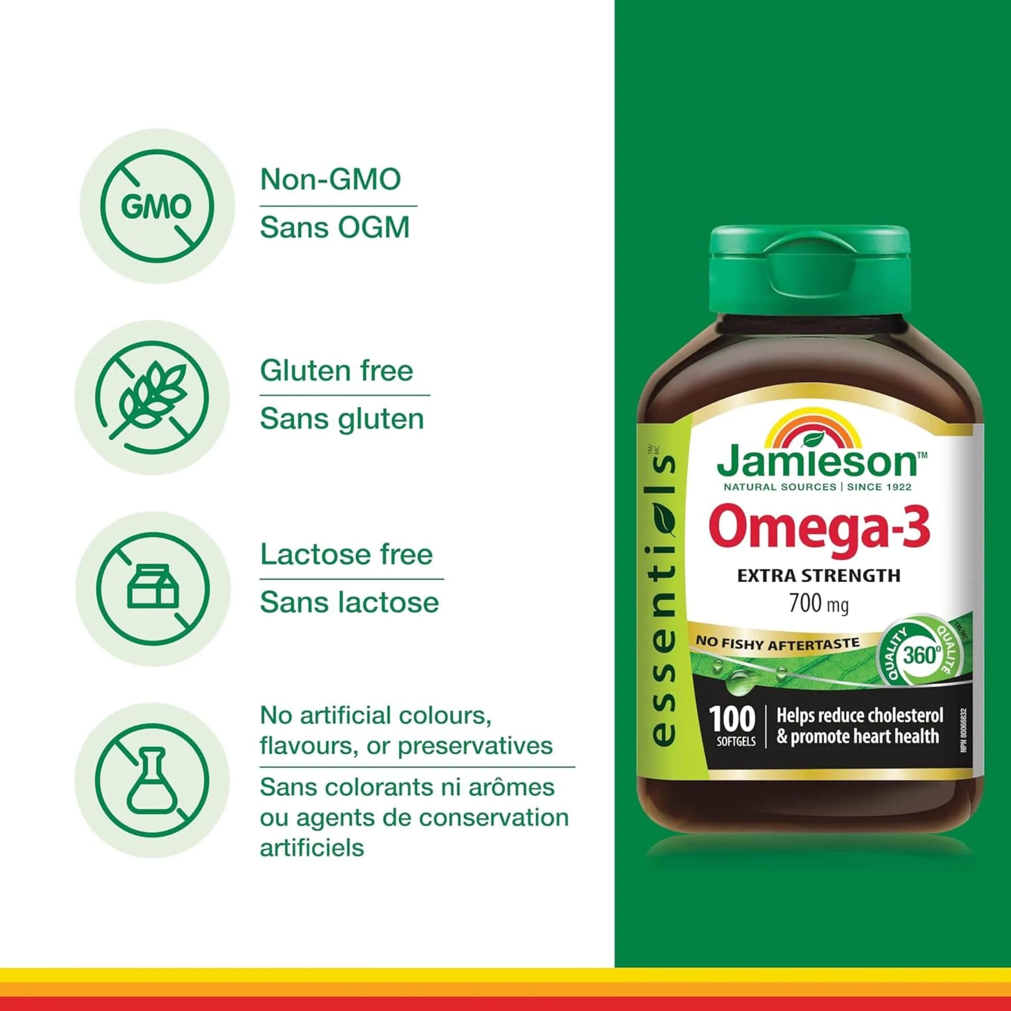 Jamieson Omega 3 Extra Strength (no fishy aftertaste), 100 Softgels - Image 4