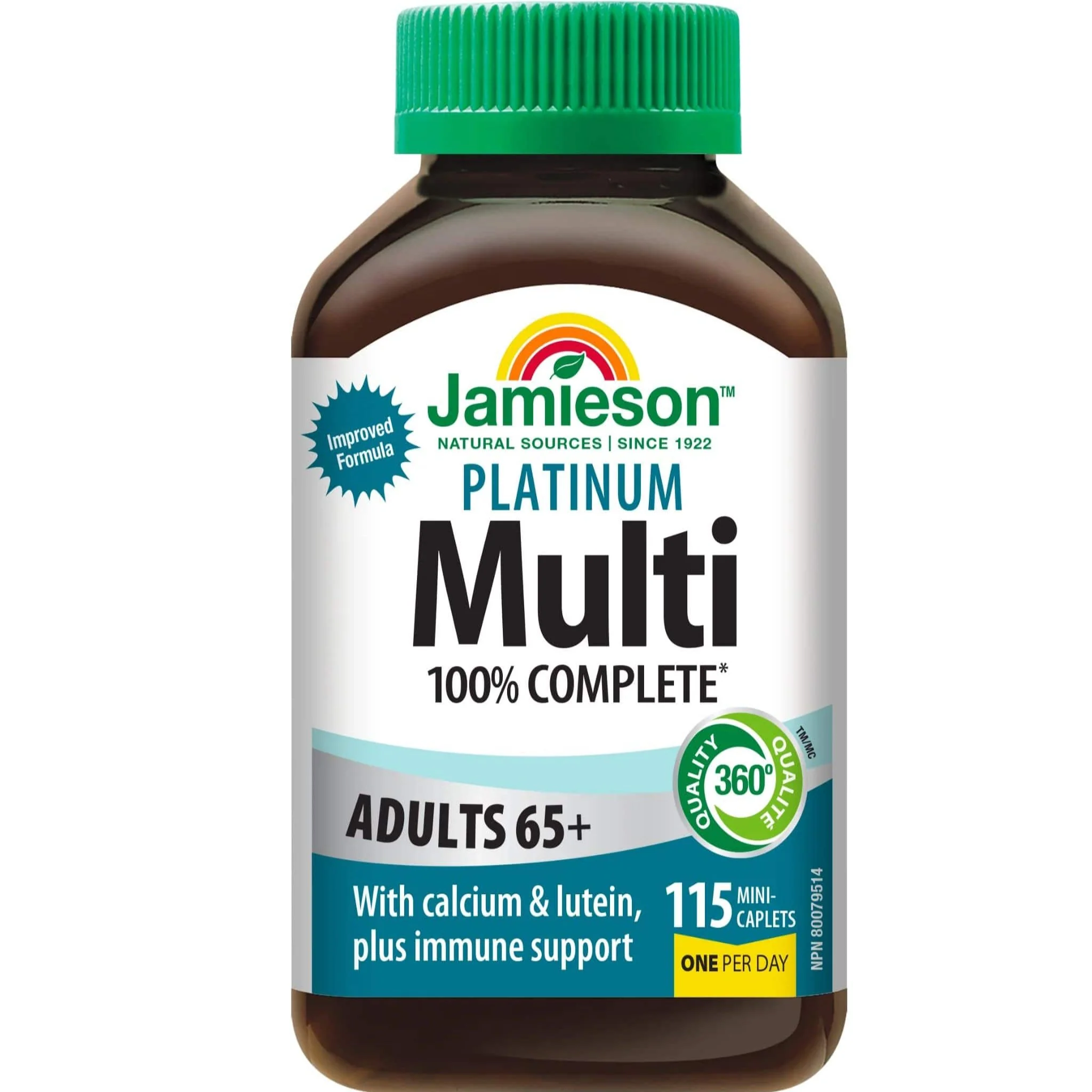 Jamieson Platinum Multi 100% Complete Multivitamin for Adults 65+, 115 Caplets