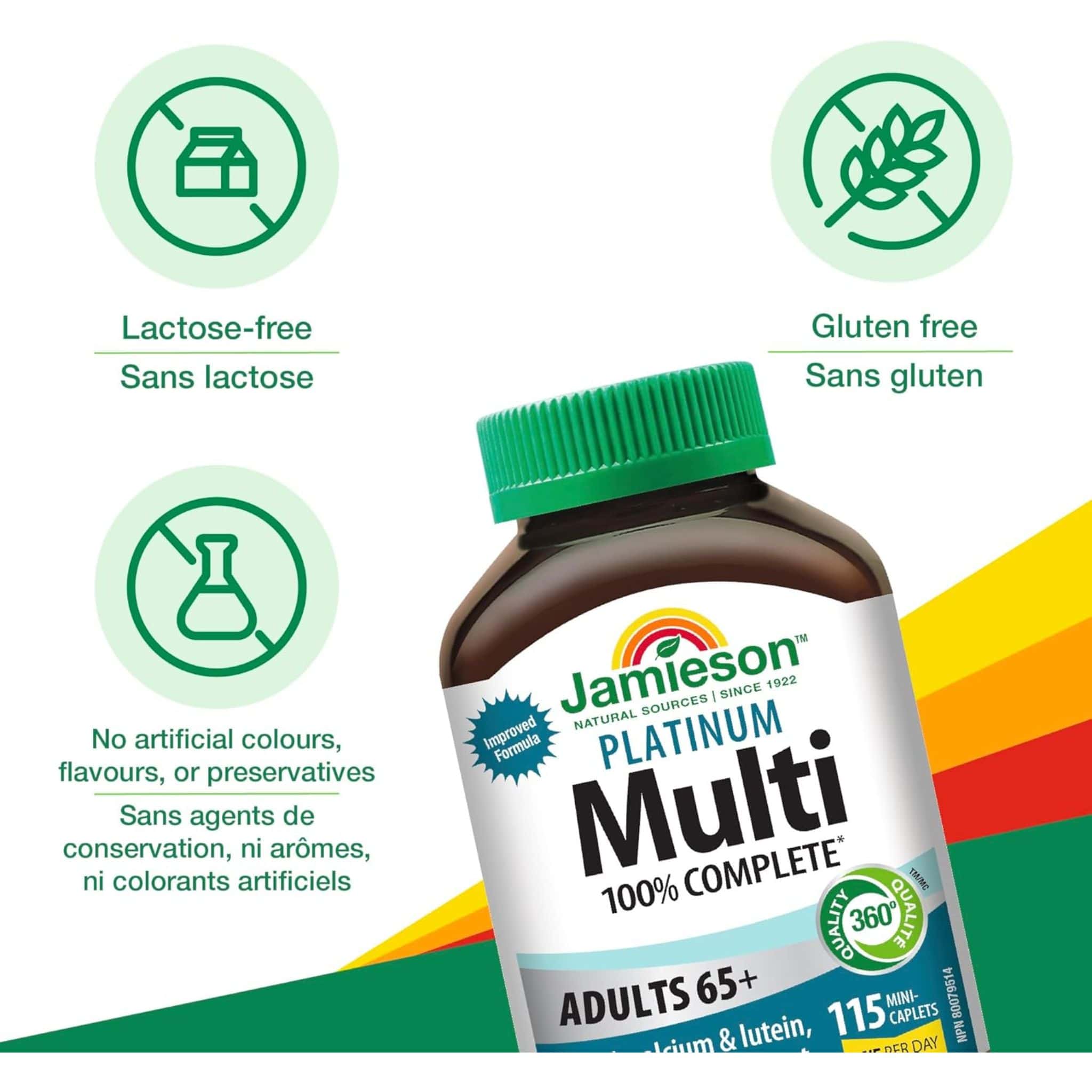 Jamieson Platinum Multi 100% Complete Multivitamin for Adults 65+, 115 Caplets - Image 4