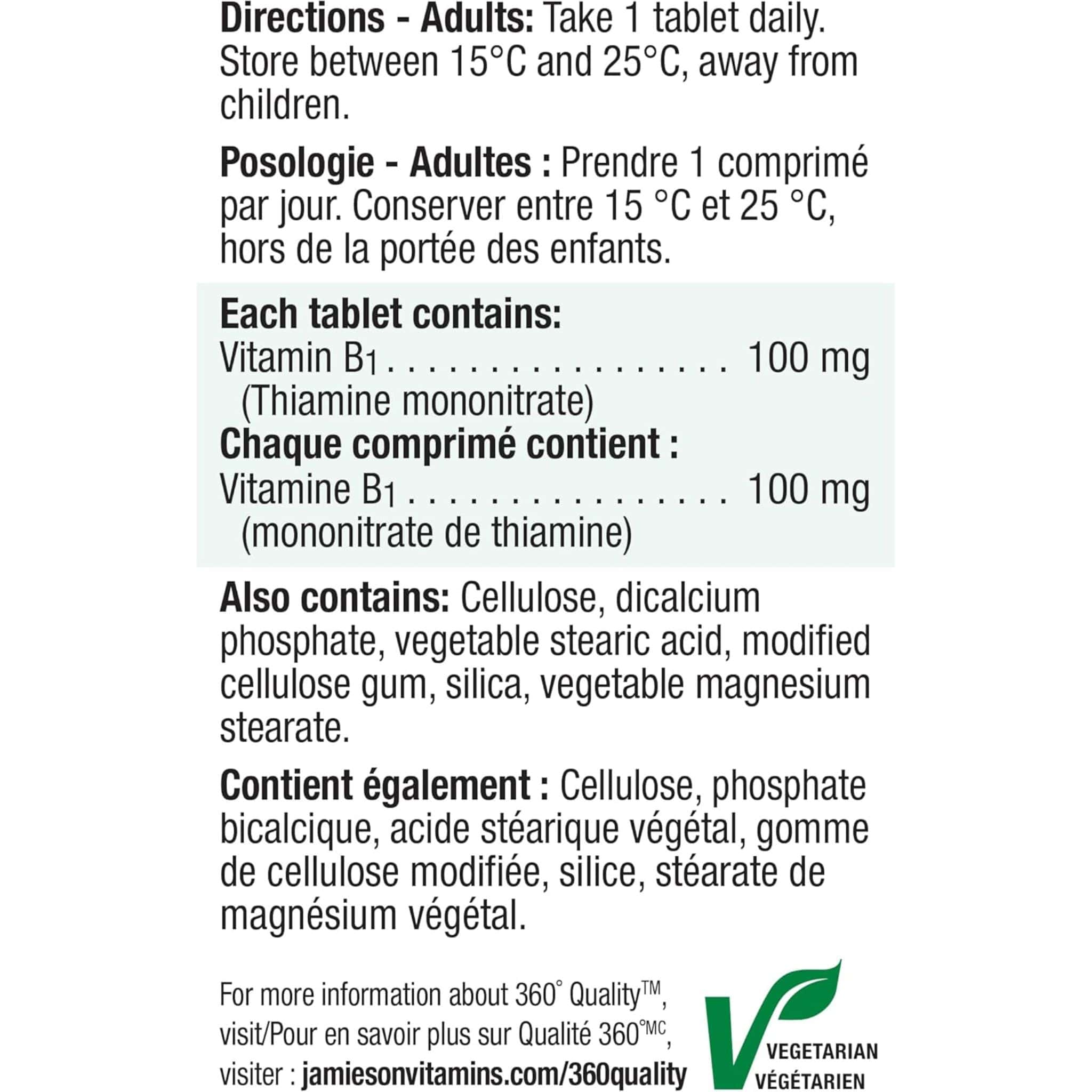 Jamieson Vitamin B1 100mg,Thiamine 100mg, 100 Tablets - Image 5