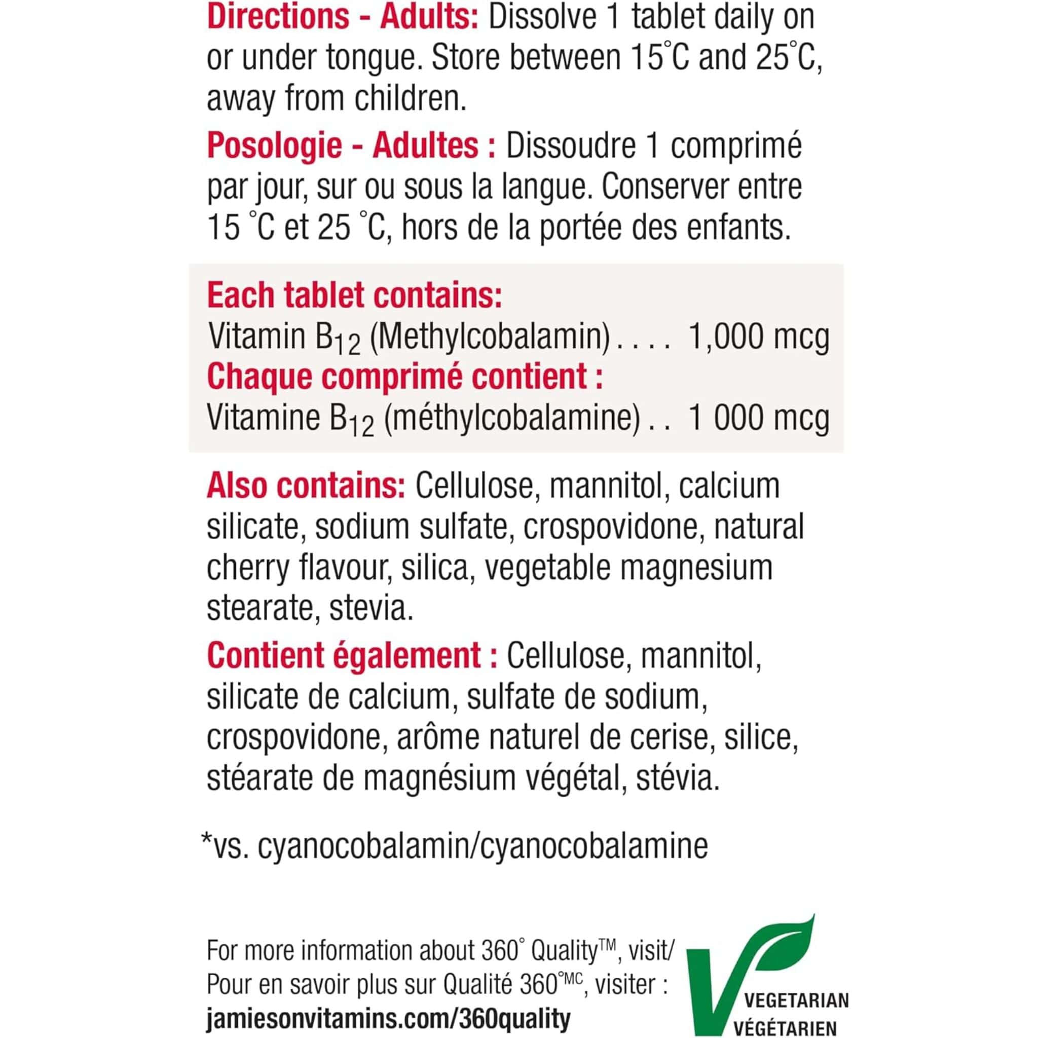 Jamieson Vitamin B12 (Methylcobalamin), 1000mcg, 100 Sublingual Tablets - Image 5