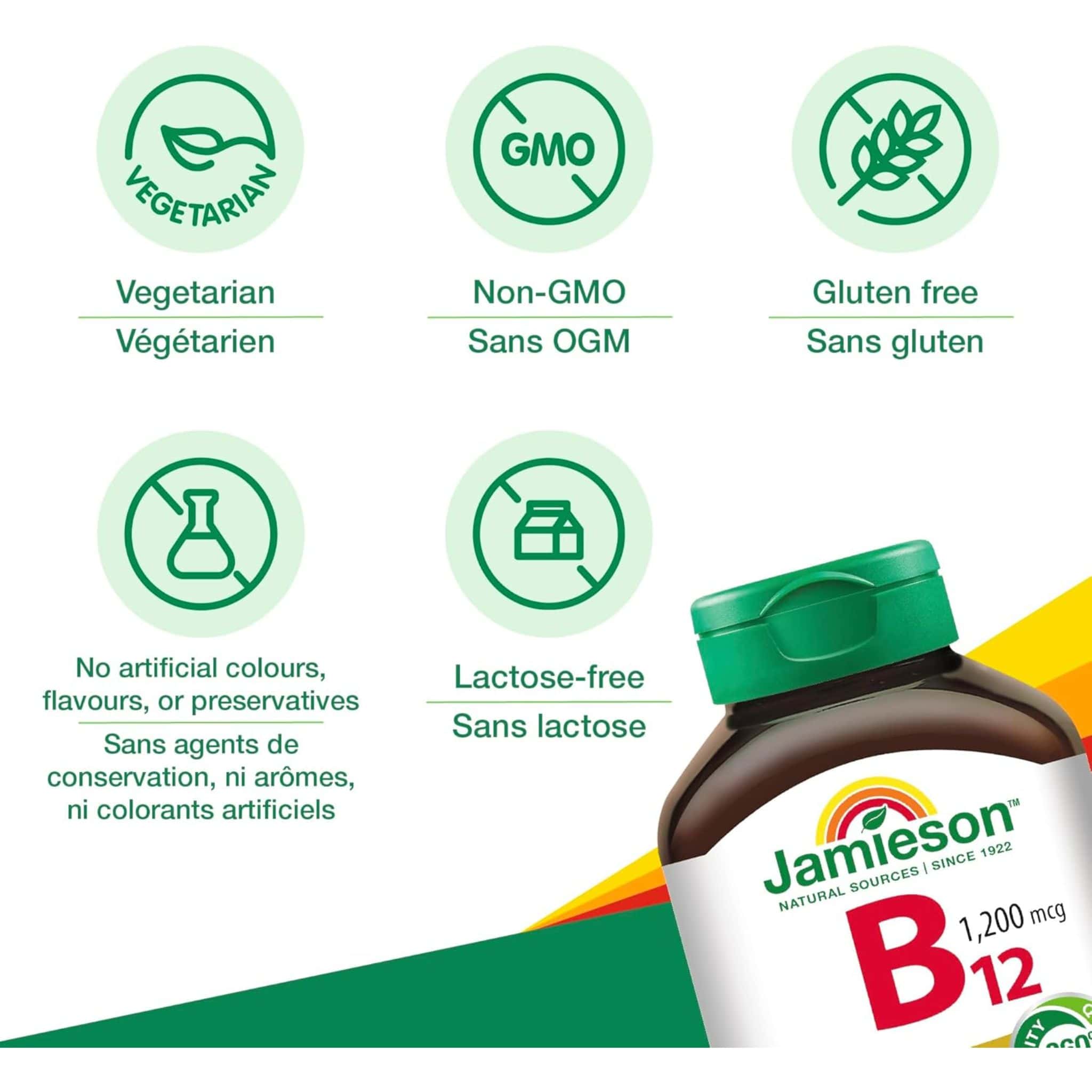 Jamieson Vitamin B12 (Cobalamin), Timed Release, 1200mcg, 60+20 Free Tablets - Image 4