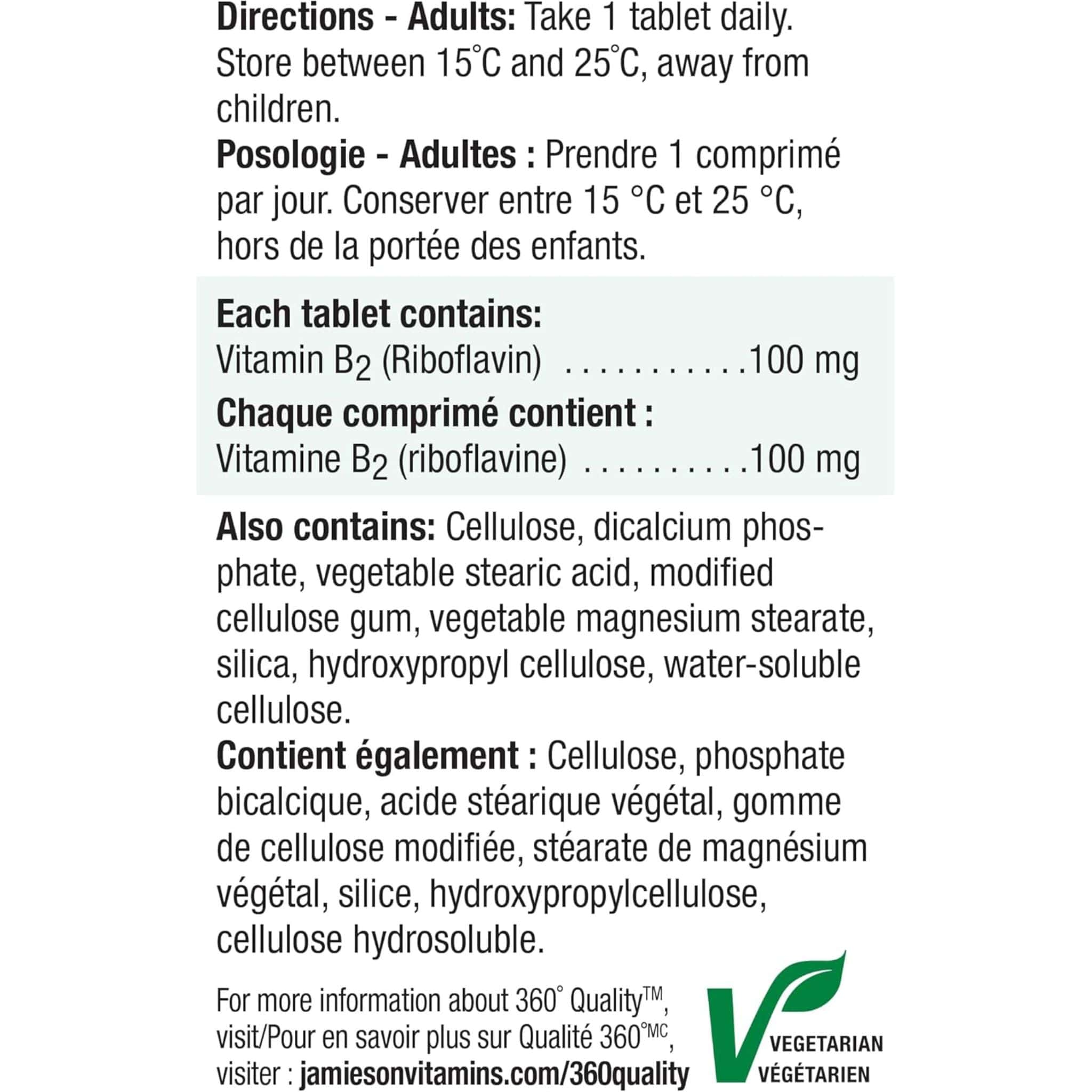 Jamieson Vitamin B2 100mg, Riboflavin, 100 Tablets - Image 5