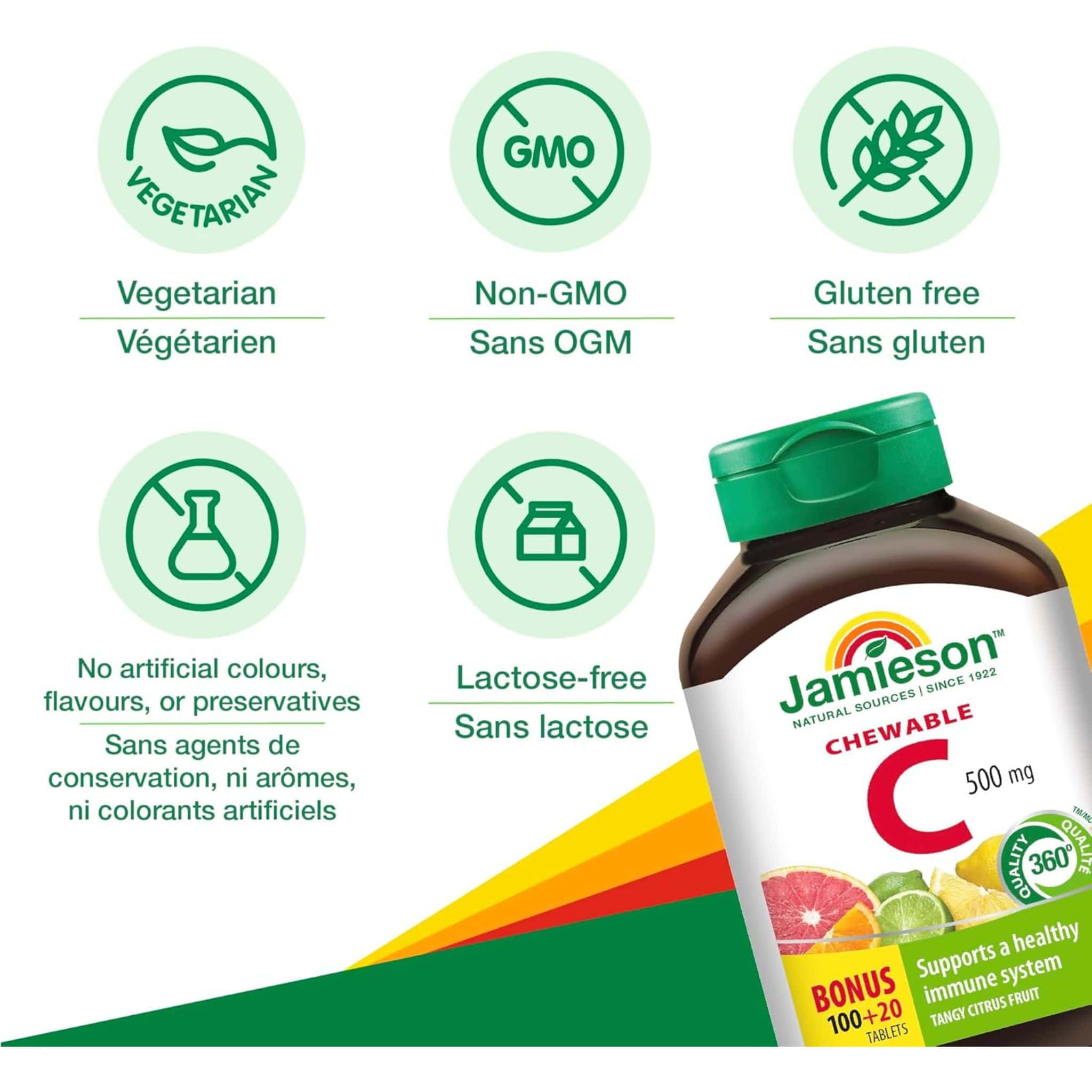 Jamieson Chewable Vitamin C 500mg, 120 Chewable Tablets - Image 2