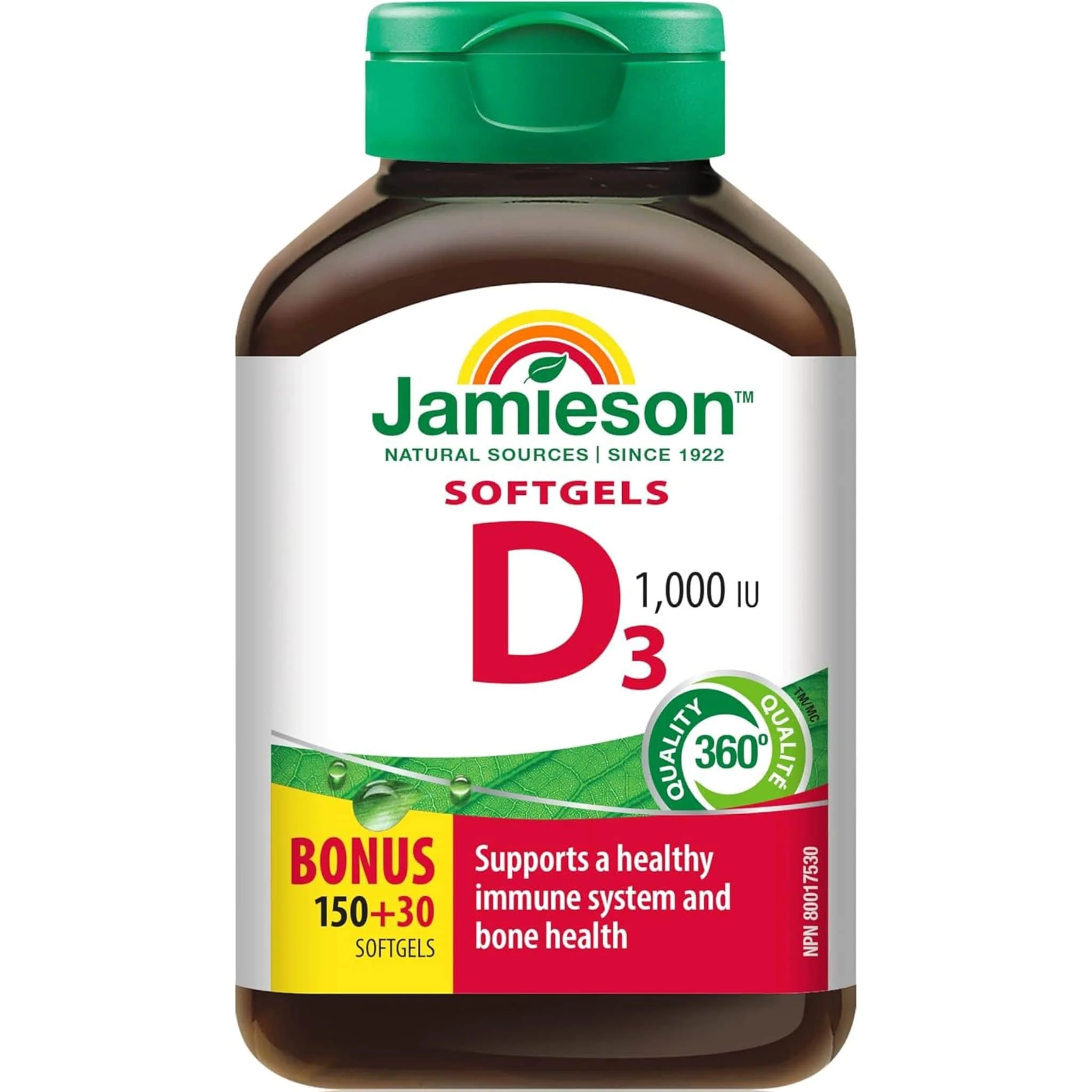 Jamieson Vitamin D3 1000IU Softgels, 180 Softgels