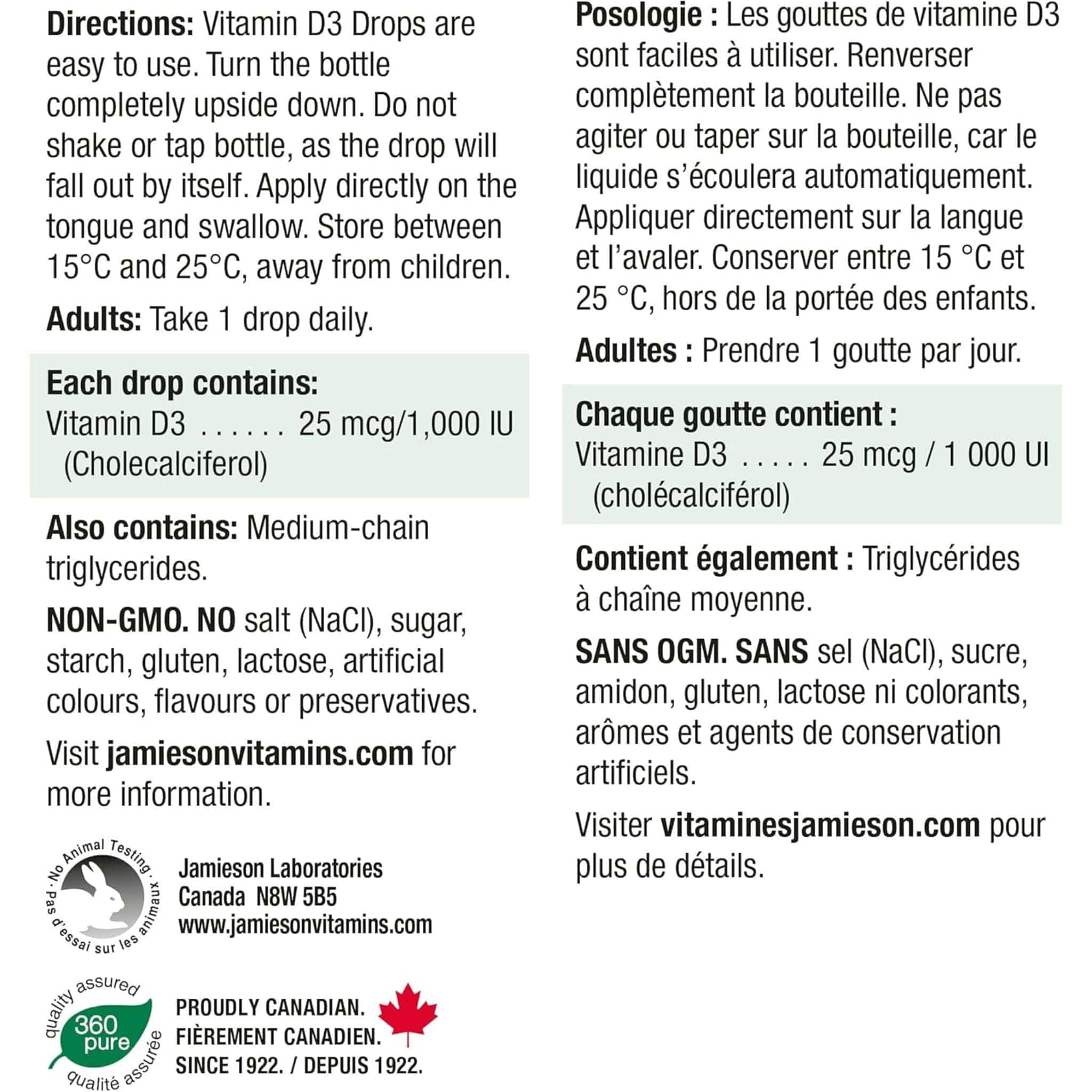 Jamieson Vitamin D3 Droplets 1,000 IU, 75% off Clearance Pricing, Expires Oct 2025 - Image 3