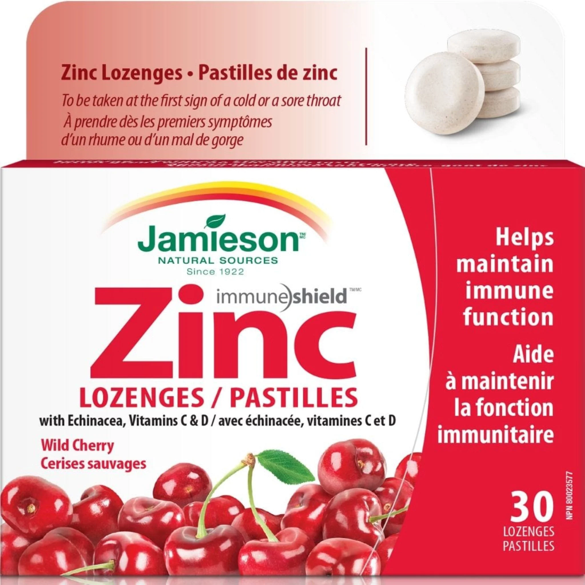 Jamieson Zinc Lozenges with Echinacea Wild Cherry, 30 Lozenges