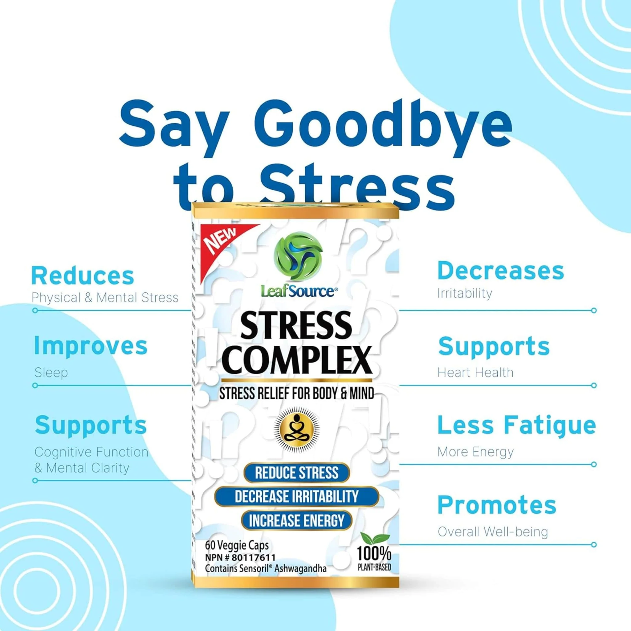 Leaf Source Stress Complex with Ashwagandha, Relieves Stress Symptoms, 60 Vegetable Capsules - Image 3