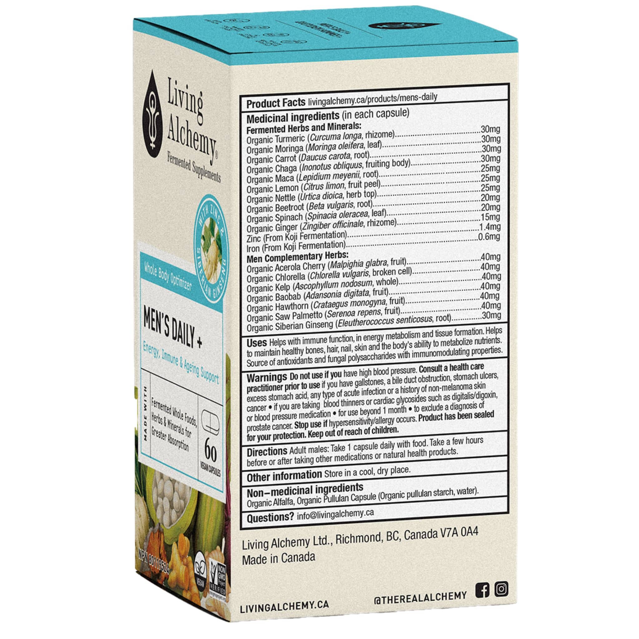 Living Alchemy Mens Daily Plus Multivitamin with Energy, Immune and Aging Support, 60 Vegetable Capsules - Image 2