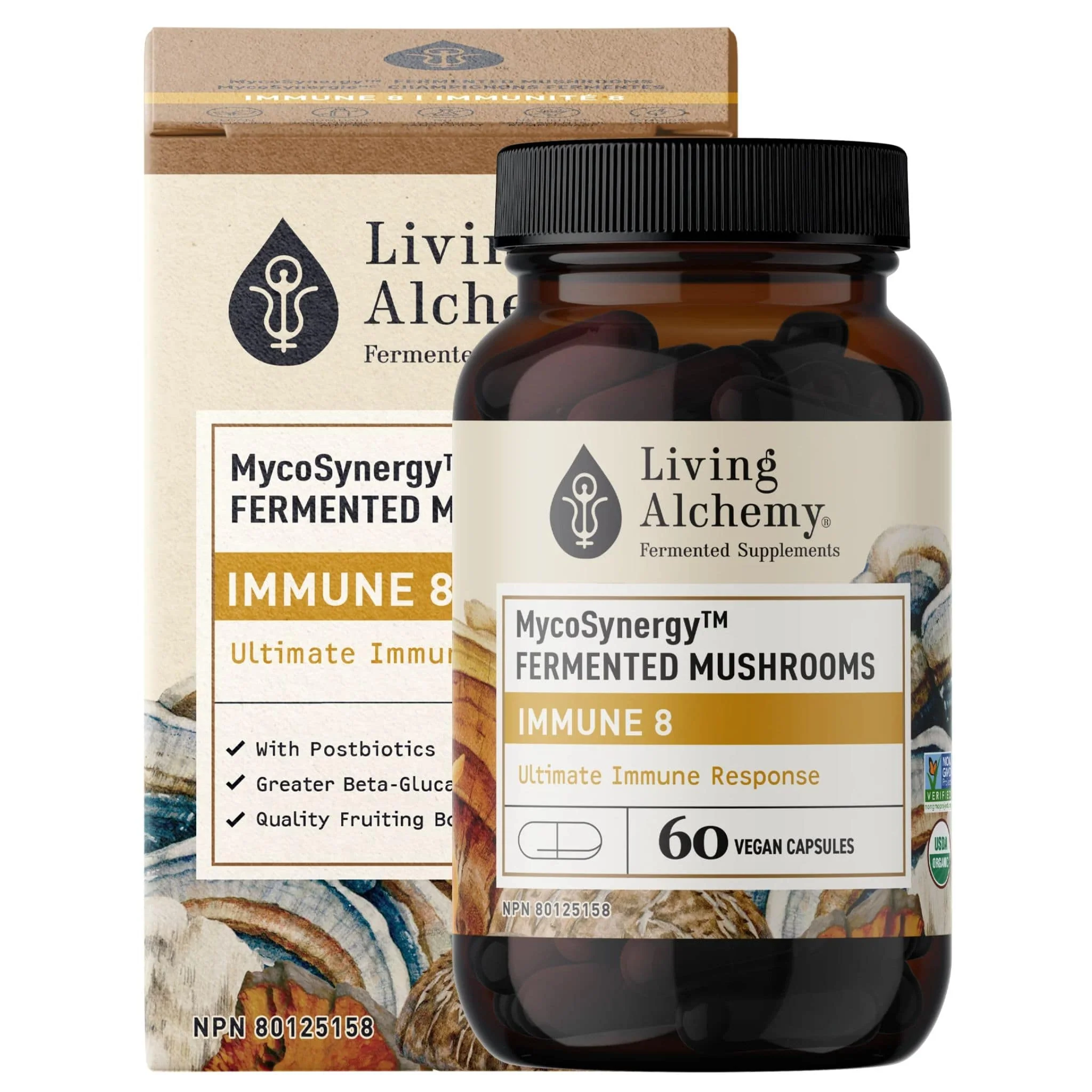 Living Alchemy MycoSynergy Fermented Mushrooms Immune 8, Ultimate Immune Response, 60 Vegetable Capsules