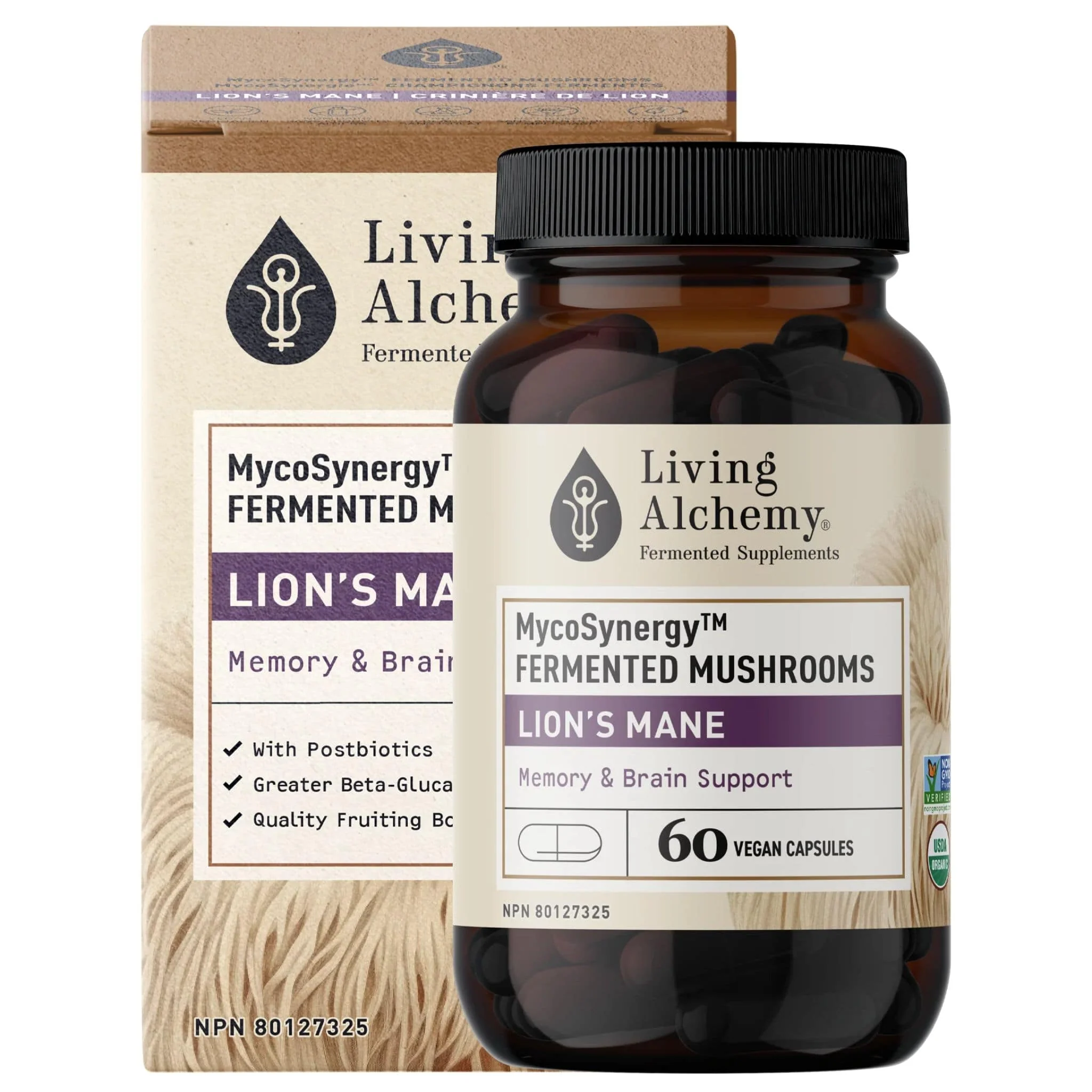 Living Alchemy MycoSynergy Fermented Mushrooms Lion’s Mane, Supports Memory and Brain, 60 Vegetable Capsules