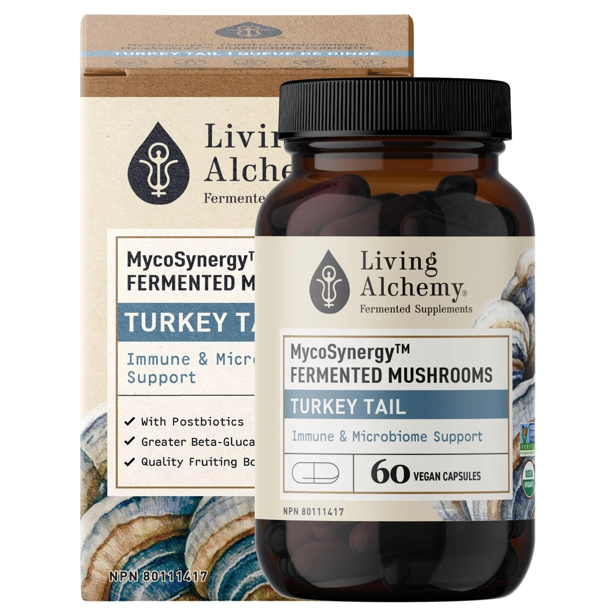 Living Alchemy MycoSynergy Fermented Mushrooms Turkey Tail, Immune and Microbiome Support, 60 Vegetable Capsules
