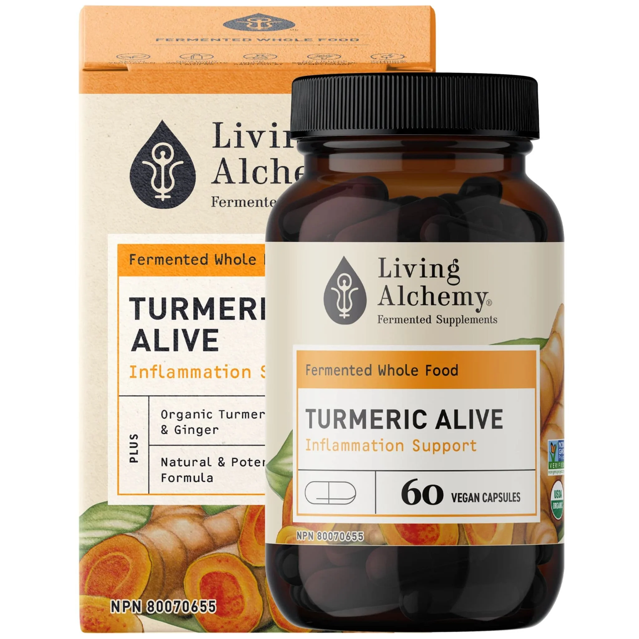 Living Alchemy Turmeric Alive 133.3mg Capsules, Fermented Organic Turmeric with Ginger