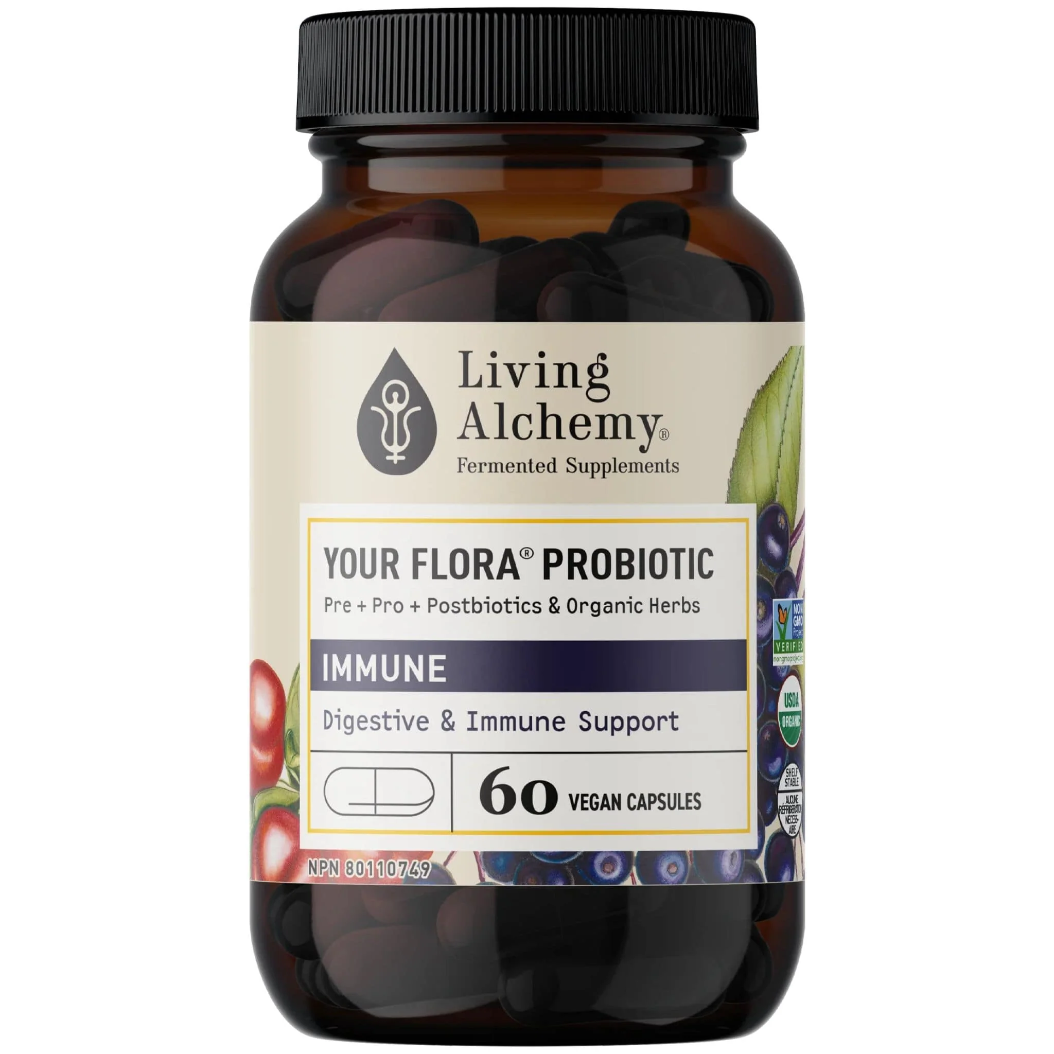 Living Alchemy Your Flora Immune, Digestive and Immune Support, Probiotics, Prebiotics and Enzymes, 60 Vegetable Capsules - Image 2