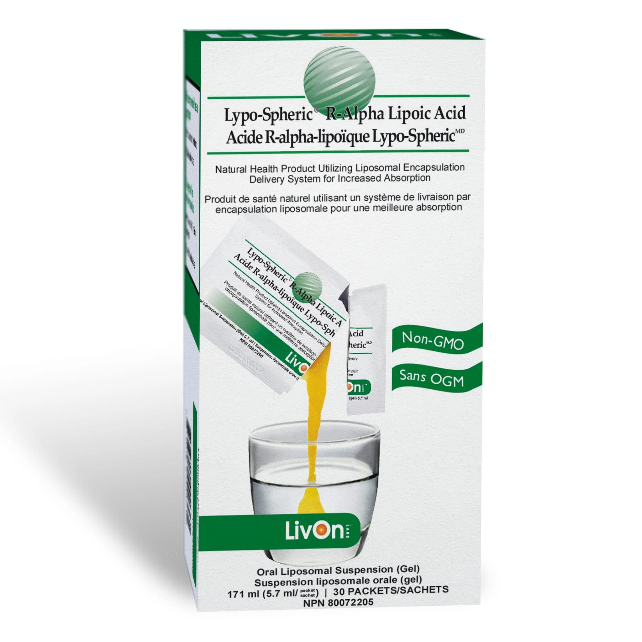 LivOn Lypo-Spheric R-Alpha Lipoic Acid, 30 Packets