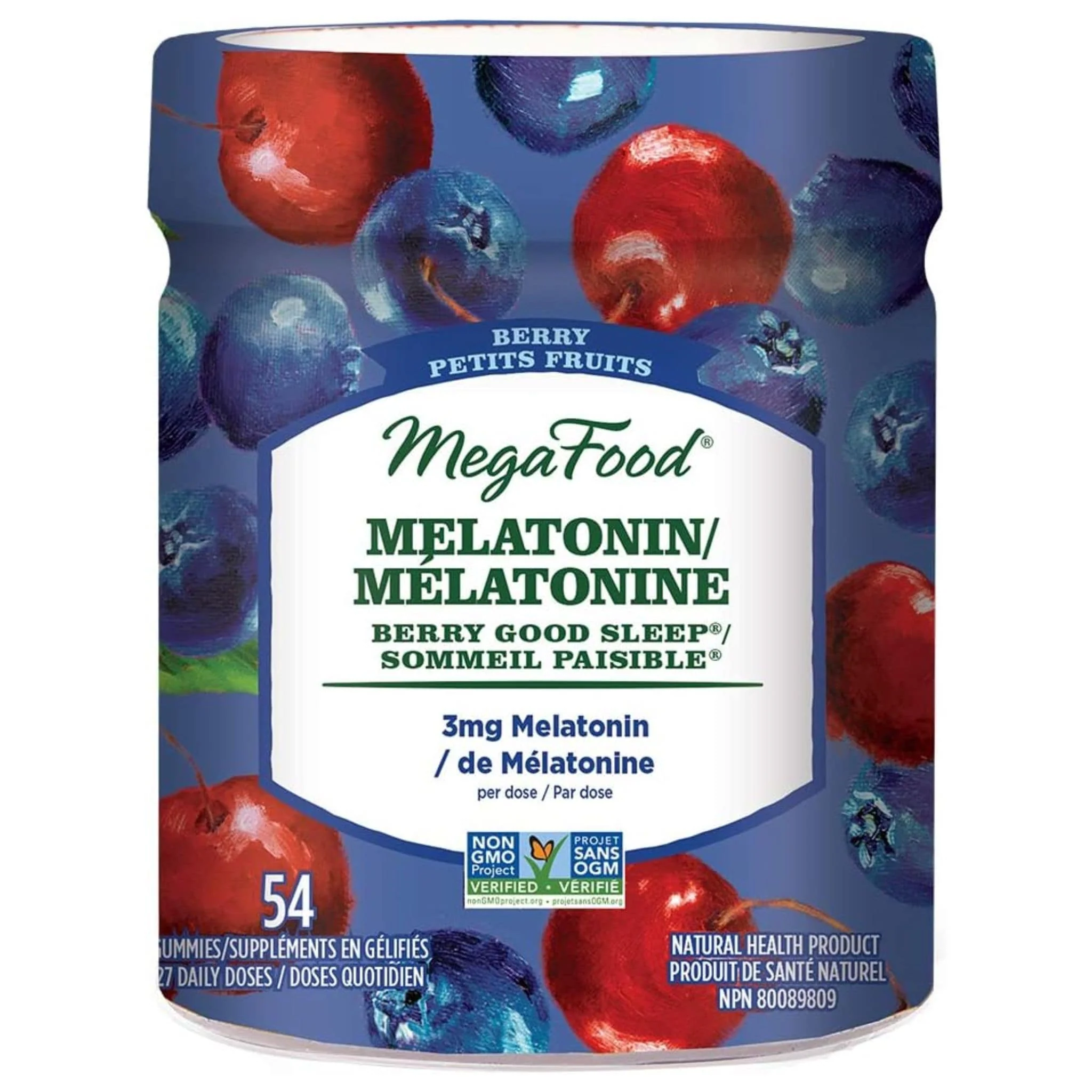 MegaFood Melatonin Gummies, 3mg, Berry Good Sleep, 54 Gummies