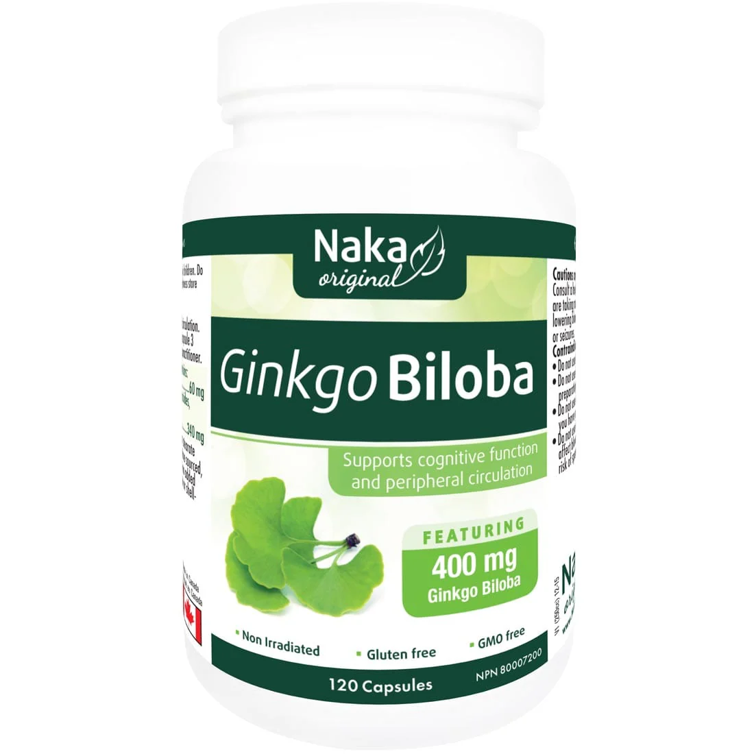 Naka Herbs Ginkgo Biloba 400mg, Supports Cognitive Health, Alertness, Mood, Memory, Non-Irridated