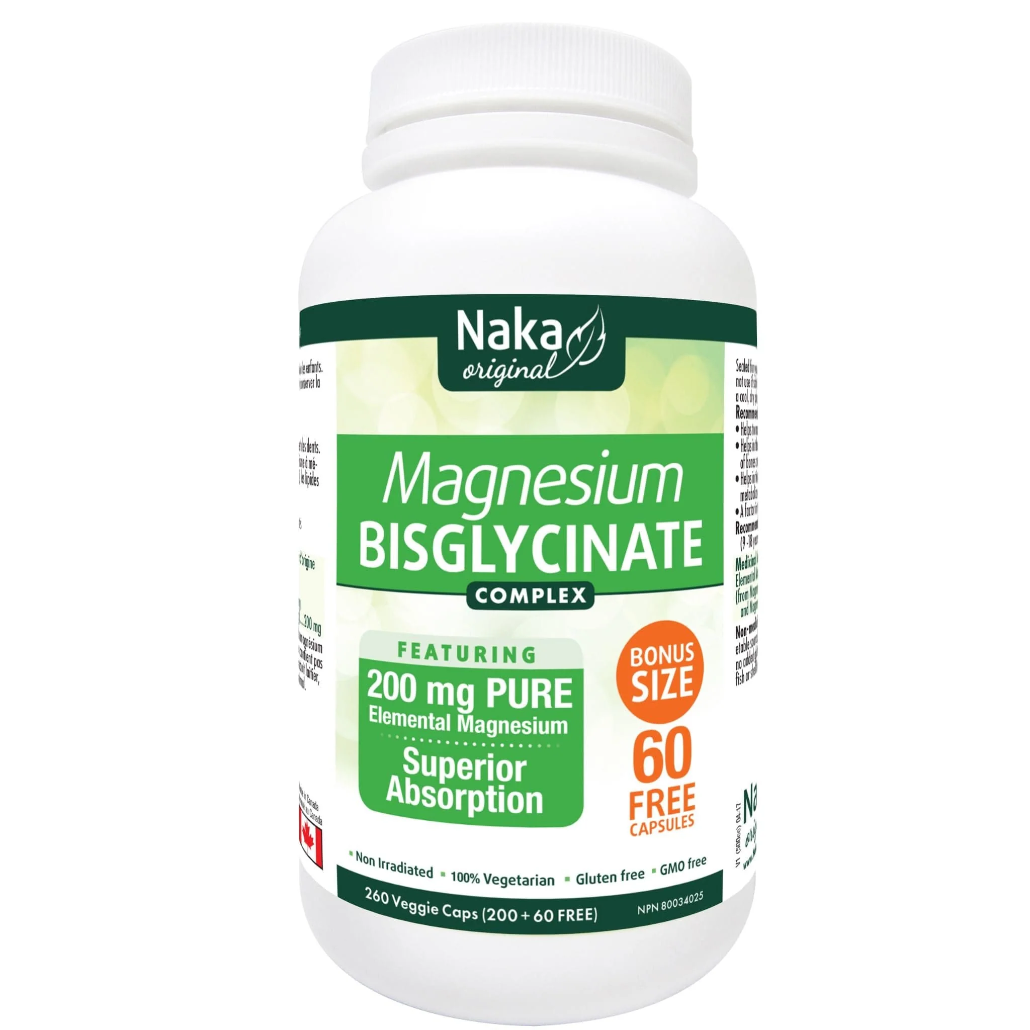 Naka Herbs Magnesium Bisglycinate 200mg Pure Elemental Magnesium