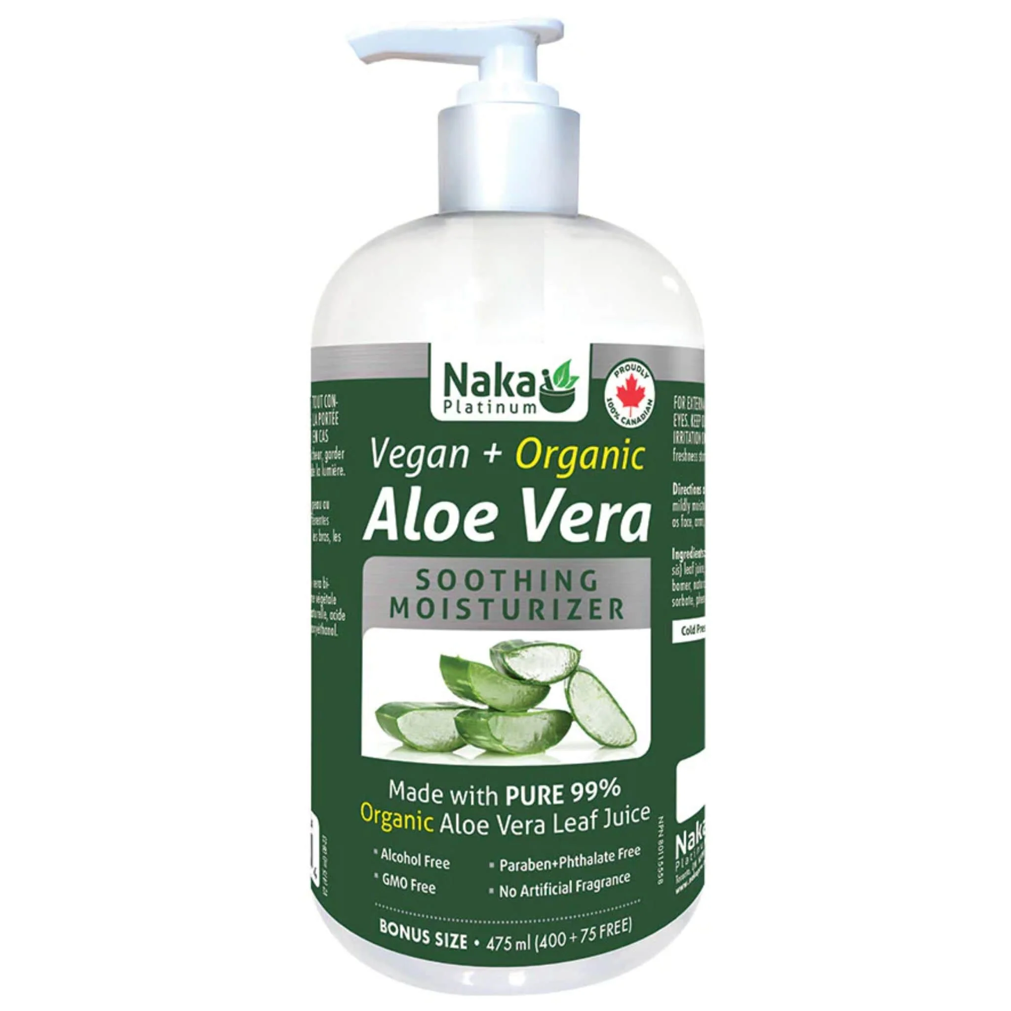 Naka Platinum Aloe Vera Gel Moisturizer Vegan + Organic (Made with 99% Pure Aloe Leaf Juice), 120-340ml