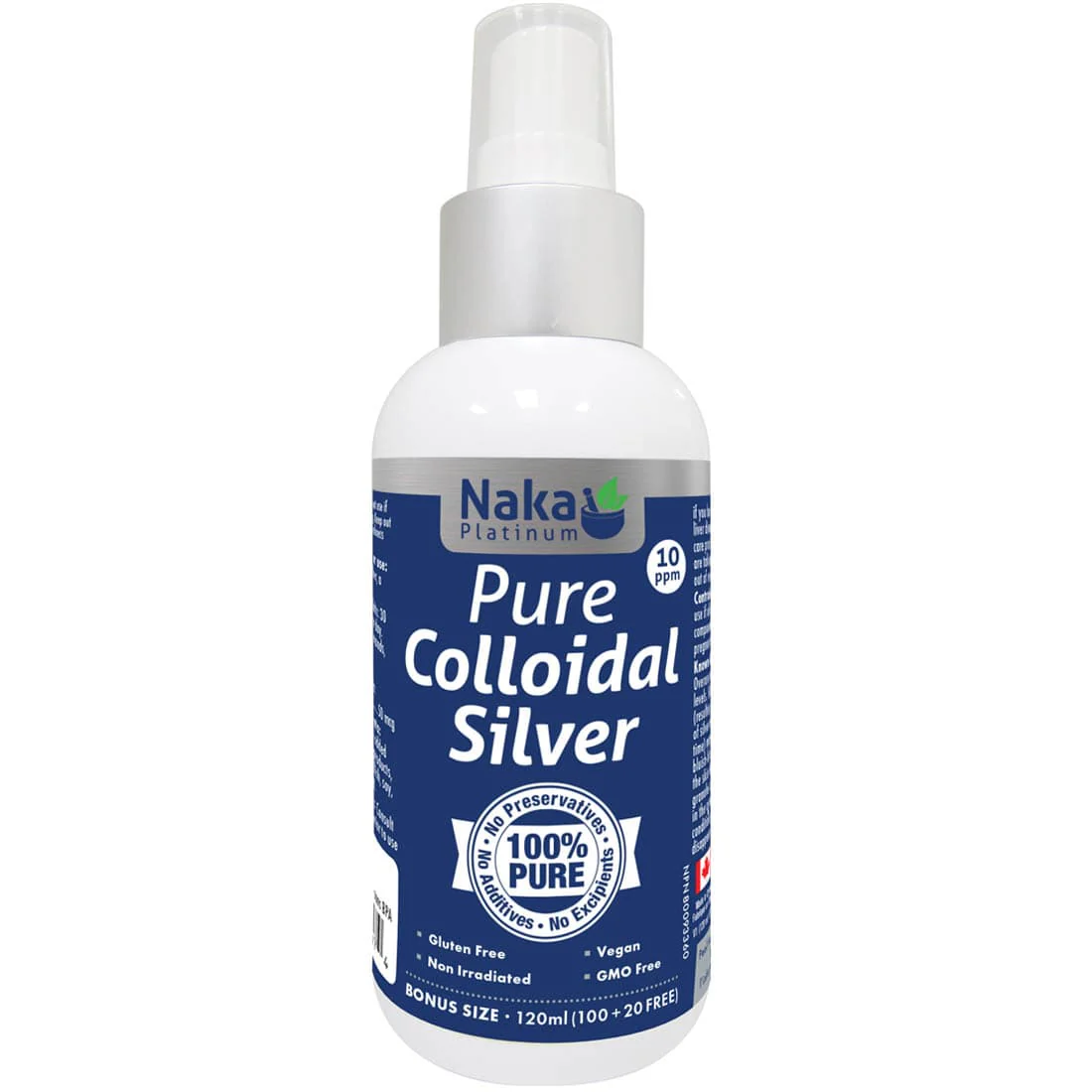 Naka Herbs Platinum Pure Colloidal Silver Spray 10ppm (100% Pure), 120ml