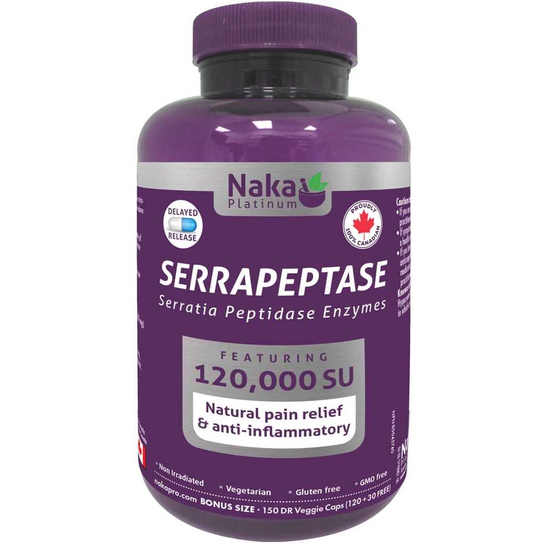Naka Herbs Serrapeptase 120,000SU, Natural Anti-Inflammatory, Helps Dissolve Arterial Plaque, Blood CLots, Cysts and Scar Tissue, 150 Vegetable Capsules