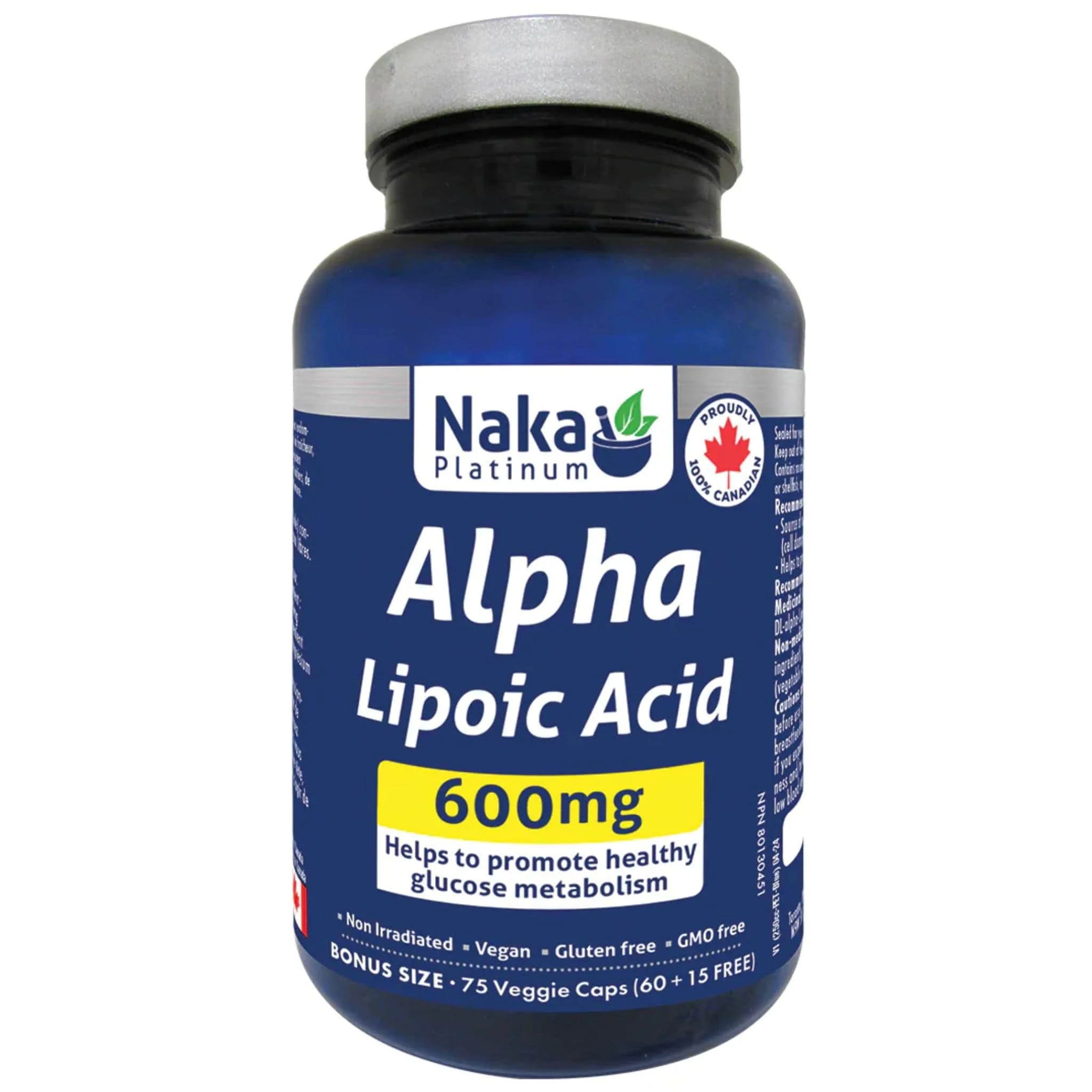 Naka Platinum Alpha Lipoic Acid 600mg, Helps Promote Healthy Glucose Metabolism, 75 Vegetable Capsules