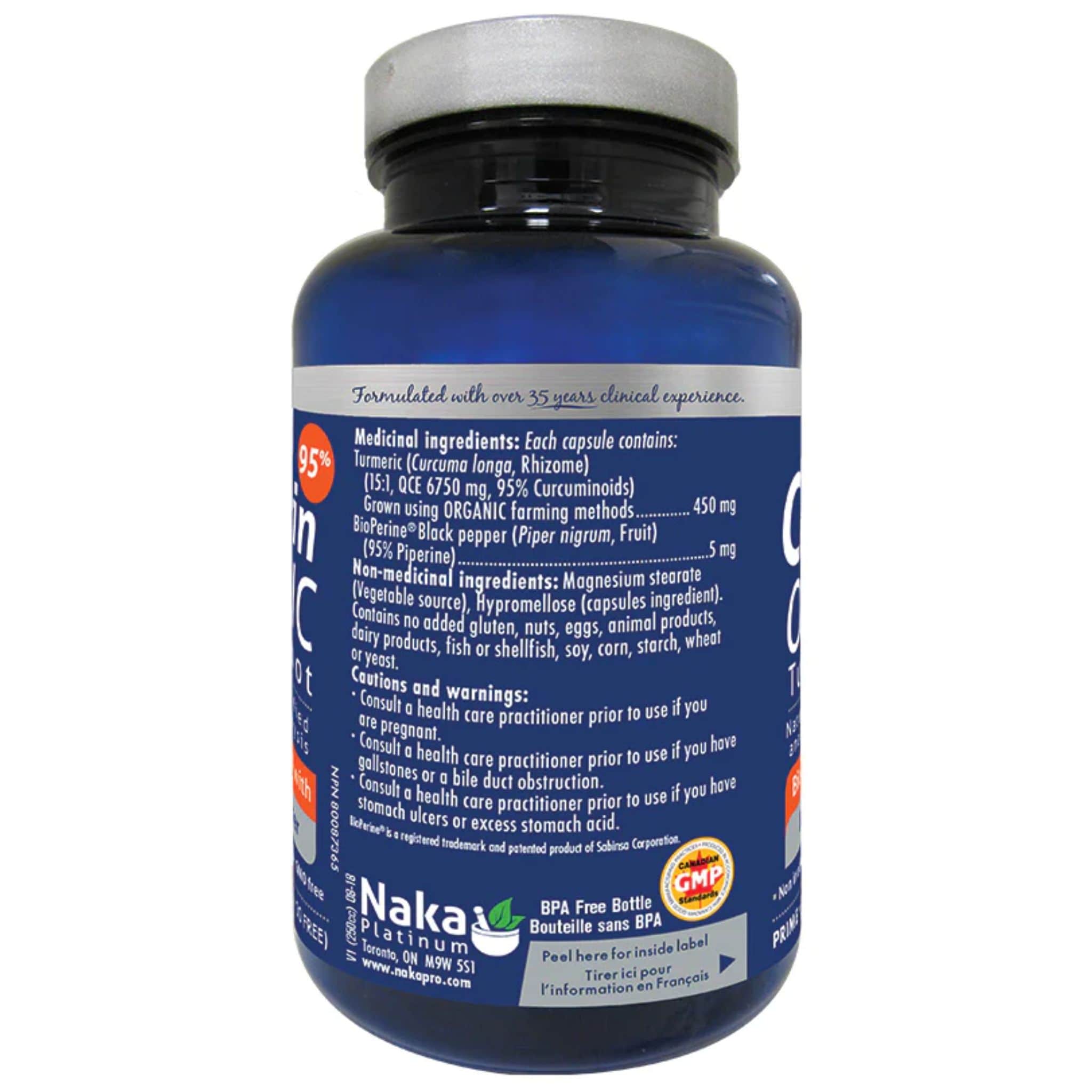 Naka Platinum Curcumin Organic Turmeric Root, 95% Curcuminoids with Bioperine Black Pepper, 90 Vegetable Capsules - Image 2