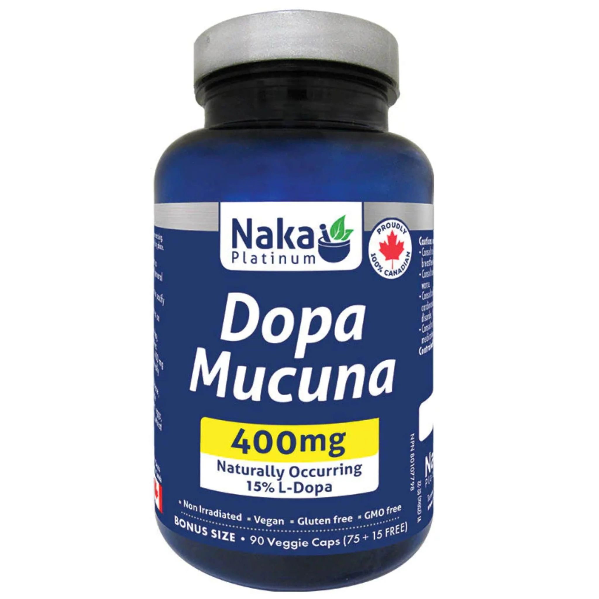 Naka Platinum Dopa Mucuna 400mg Mucuna Pruriens, 90 Vegetable Capsules