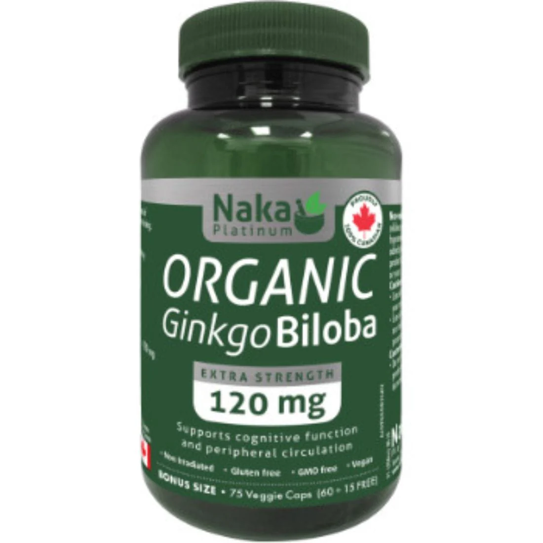Naka Platinum Organic Ginkgo Biloba 120mg, Certified Organic, 75 Vegetable Capsules