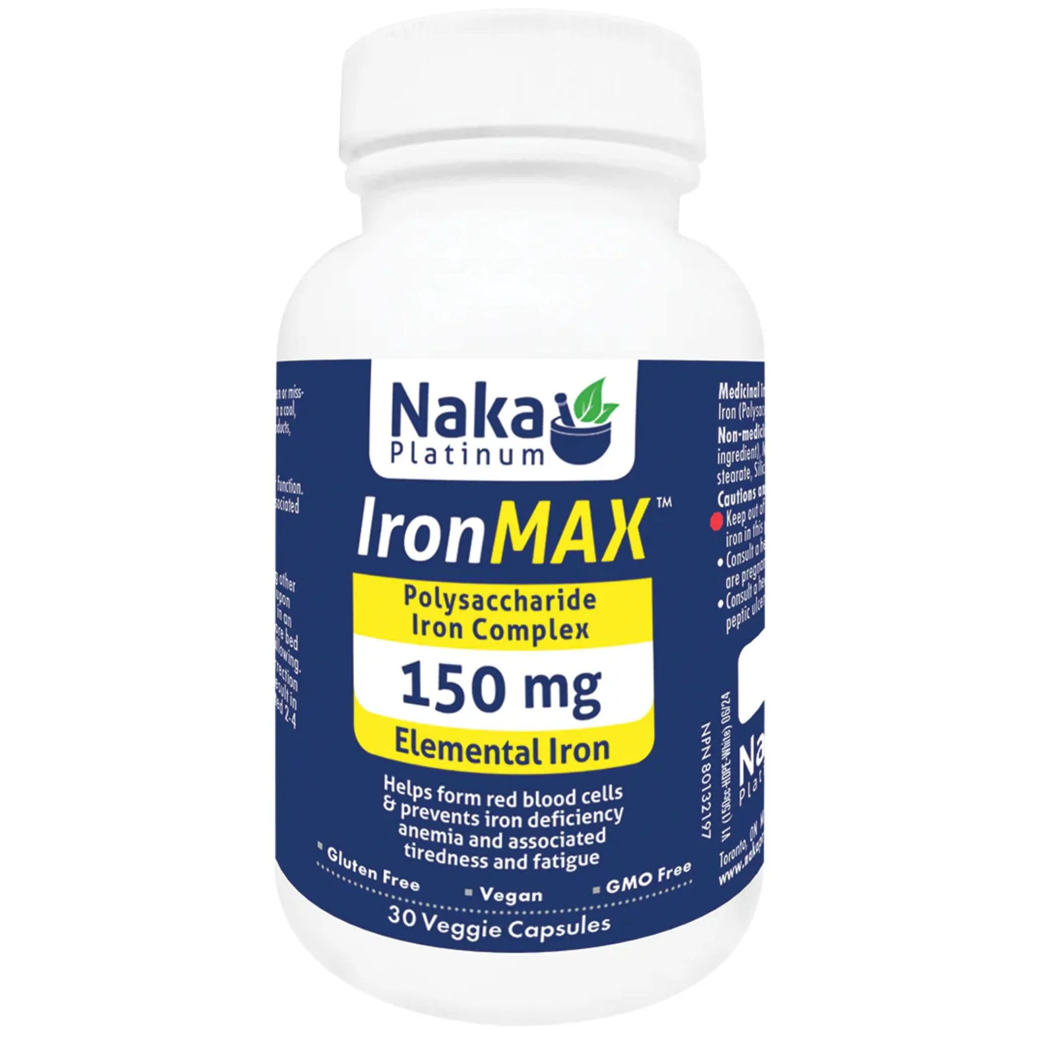 Naka Platinum IronMax 150mg Iron Pills, Supports Red Blood Cell Formation and Helps to Prevent Iron Defiency Anemia, 30 Vegetable Capsules