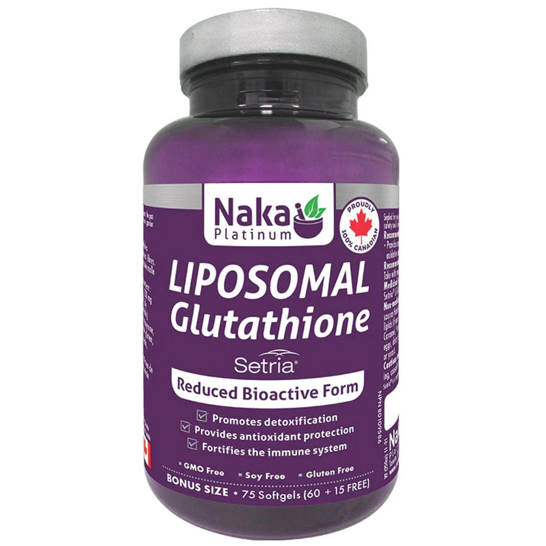 Naka Platinum Liposomal Glutathione 250mg, Patented Clinically Tested Setria Bioactive Glutathione, Cellular Protection Against Free Radical Damage, 75 Softgels