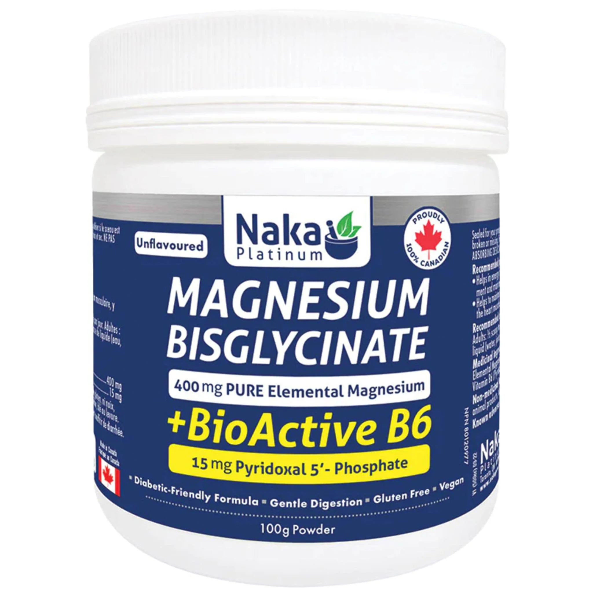 Naka Platinum Magnesium Bisglycinate Powder 400mg Plus BioActive B6 15mg