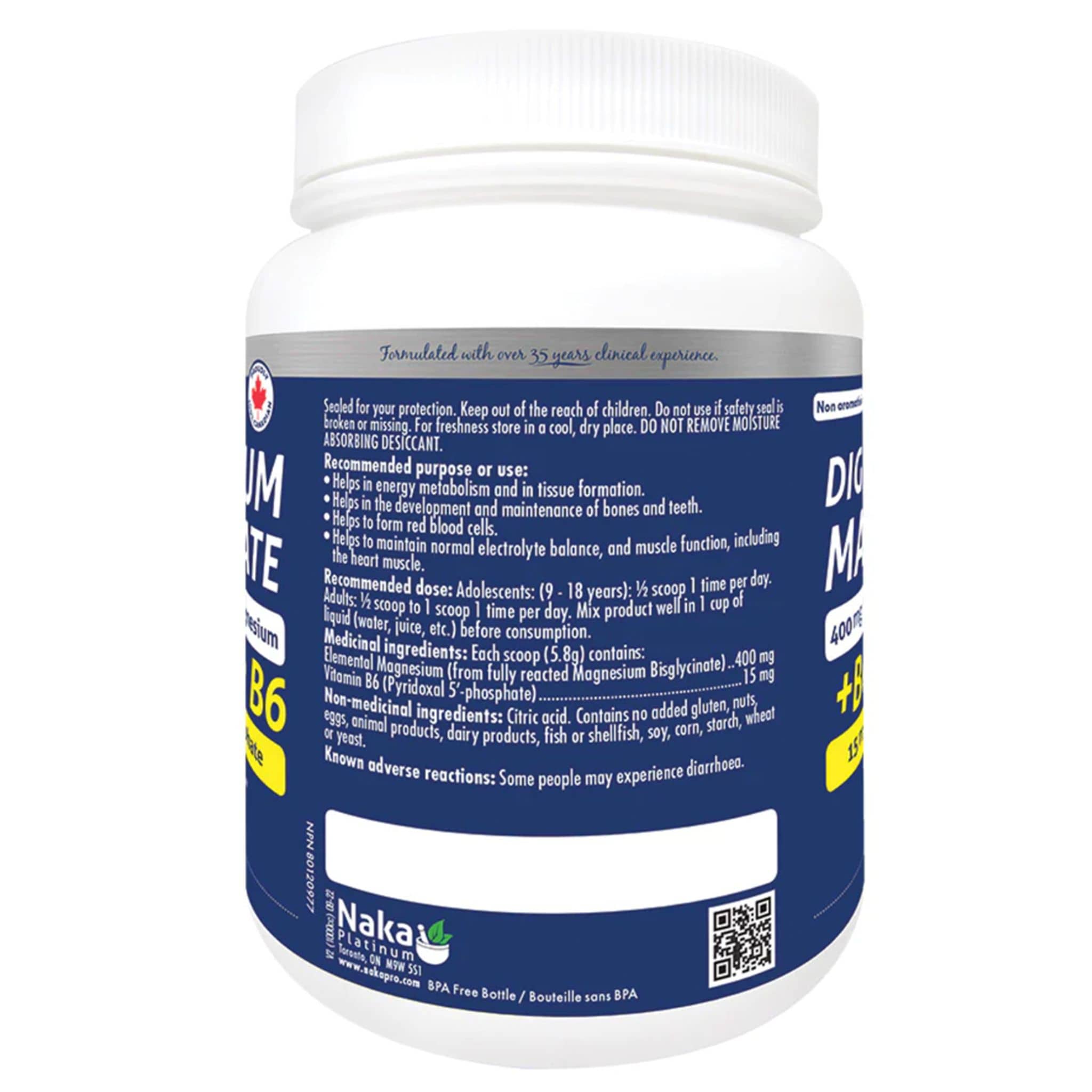 Naka Platinum Magnesium Bisglycinate Powder 400mg Plus BioActive B6 15mg - Image 2