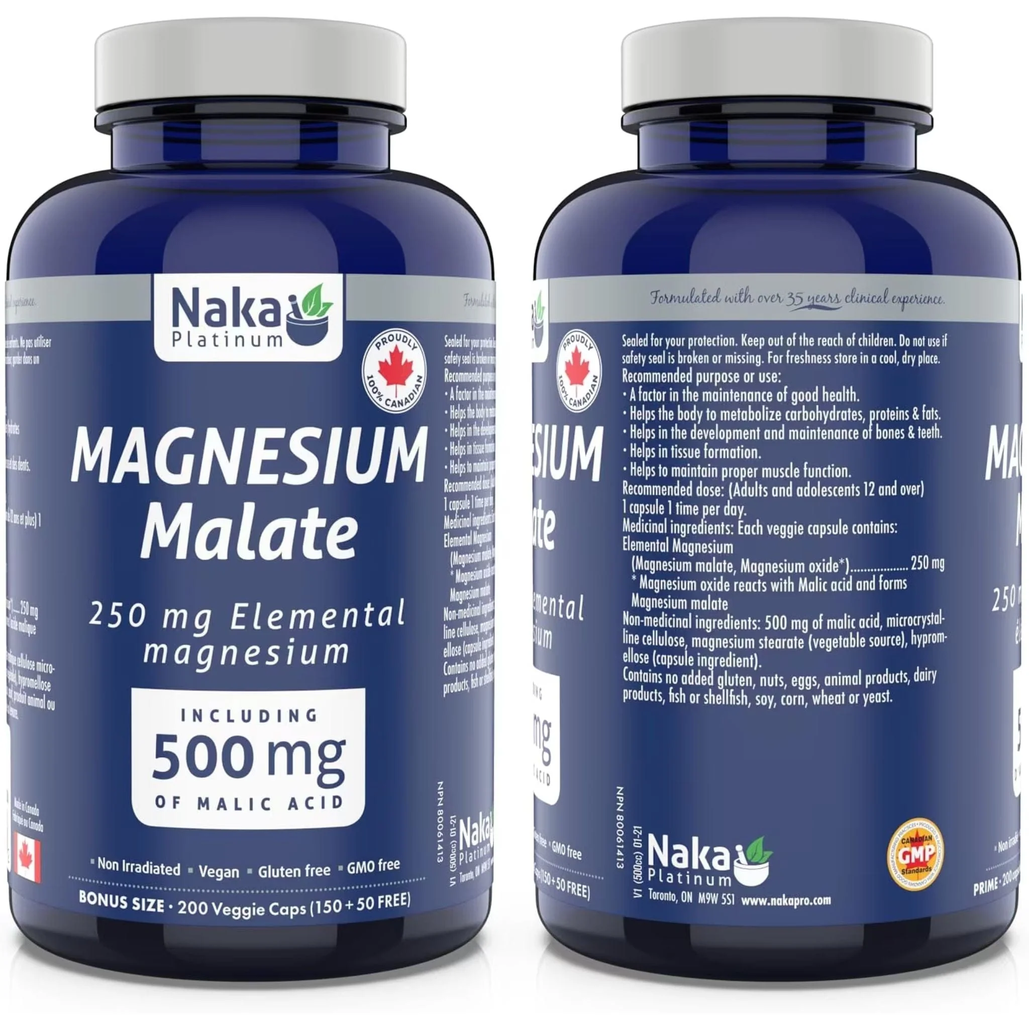 Naka Platinum Magnesium Malate 250mg, 200 Vegetable Capsules - Image 3