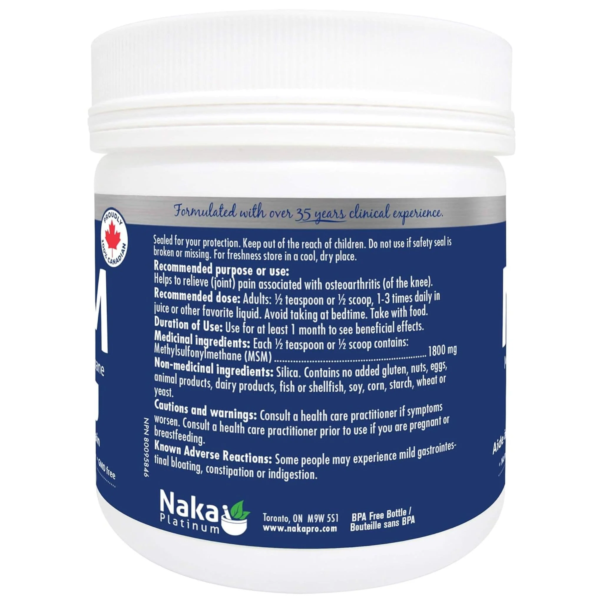 Naka Platinum MSM 1800mg Powder, Joint Health Support, 300g - Image 2
