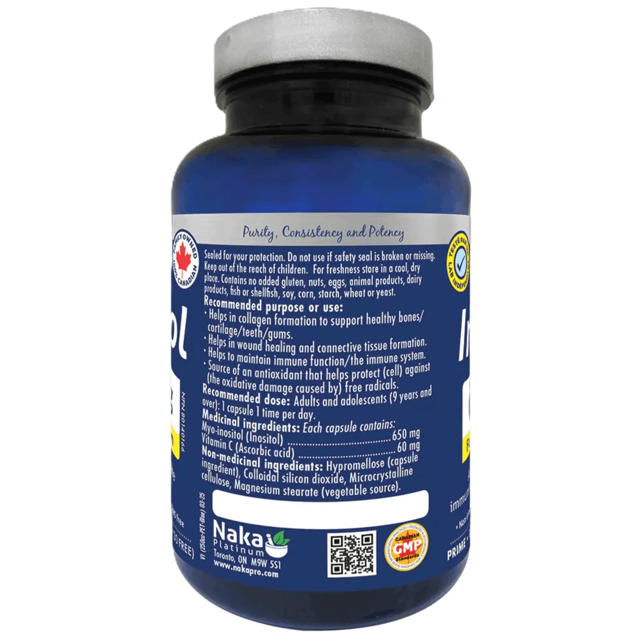 Naka Platinum Inositol 650mg, Myo-Inositol with Vitamin C, Supports Immune System Function, 120 Vegetable Capsules - Image 2