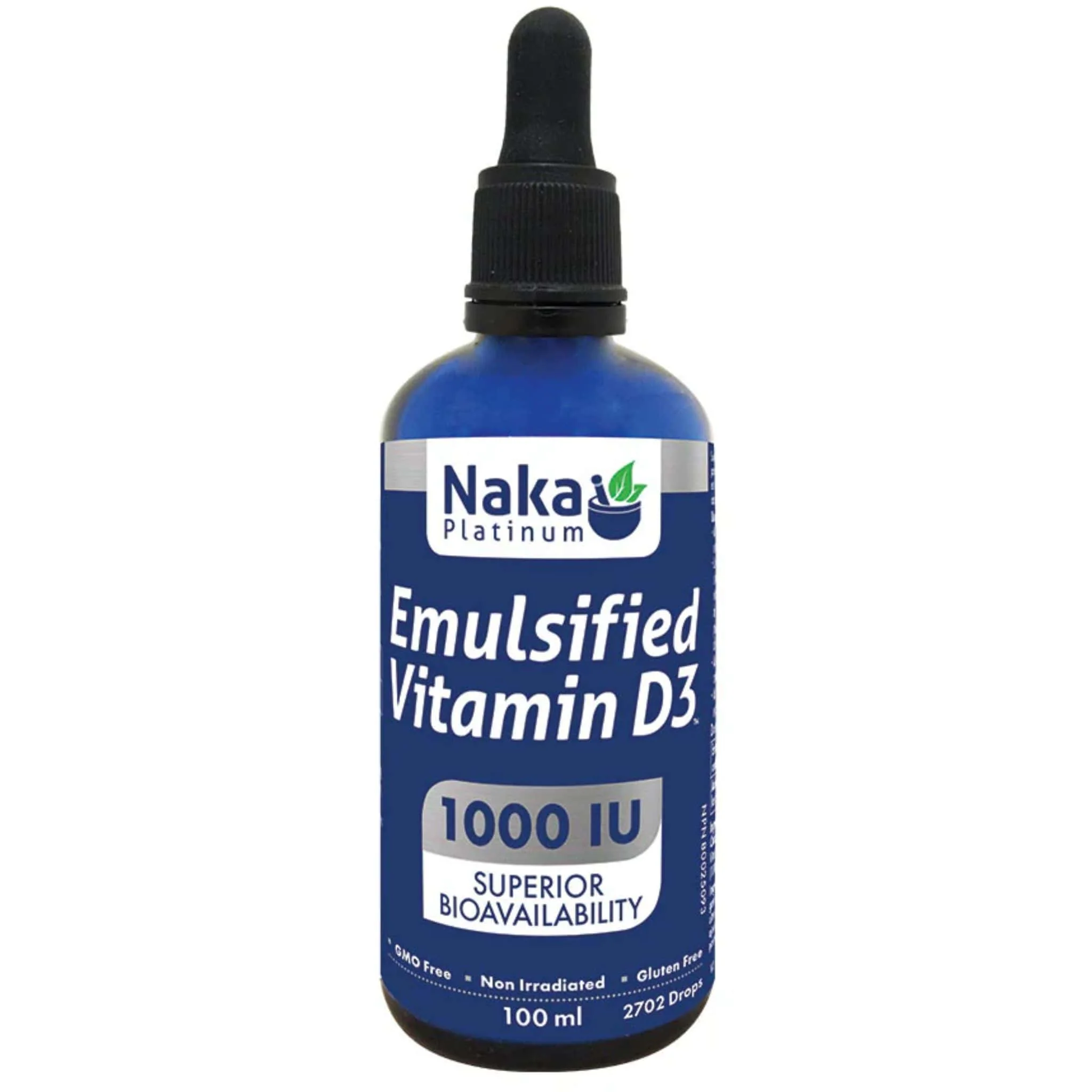 Naka Platinum Pro Emulsified Vitamin D 1000IU Drops, Supports Immune and Bone Health, Safe for All Ages, 100ml, 2702 Drops
