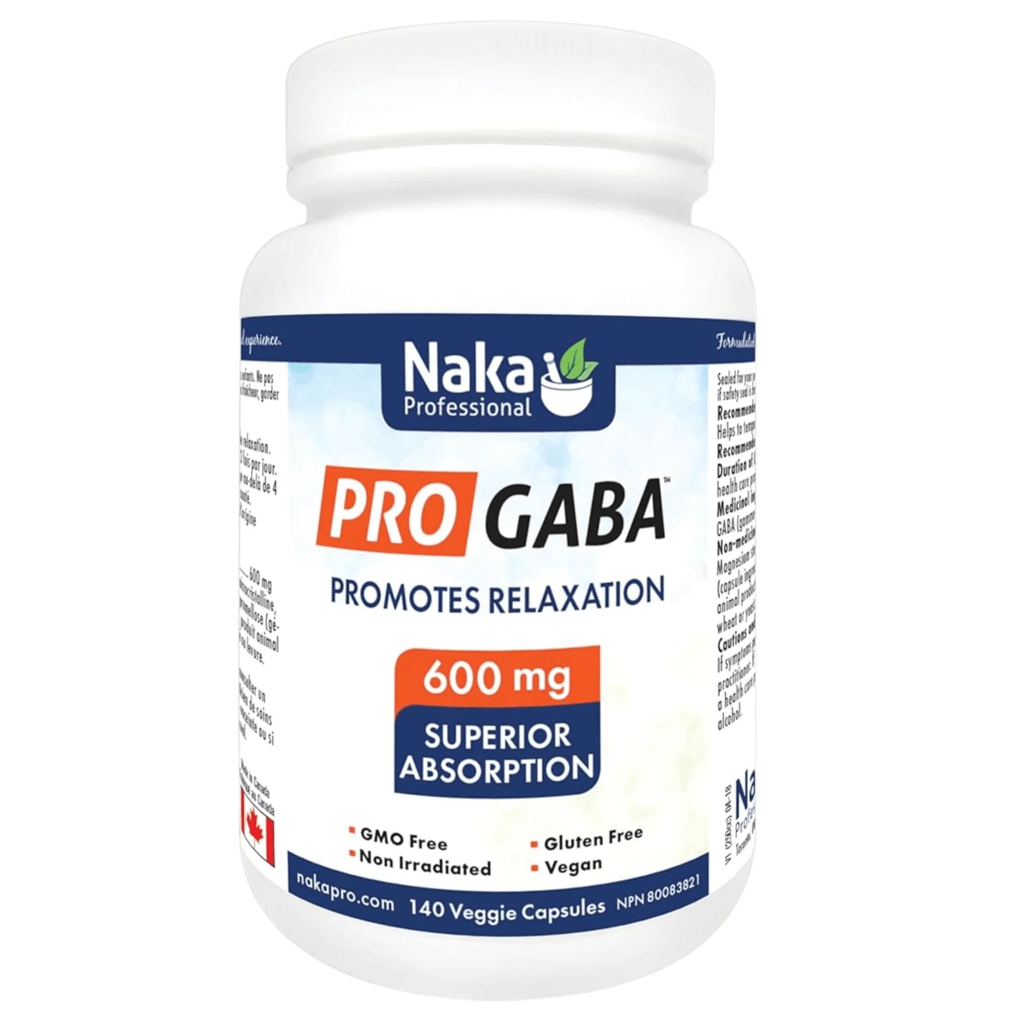 Naka Platinum Pro GABA 600mg, Supports Relaxation and Helps to Calm Nervous System, 140 Vegetable Capsules