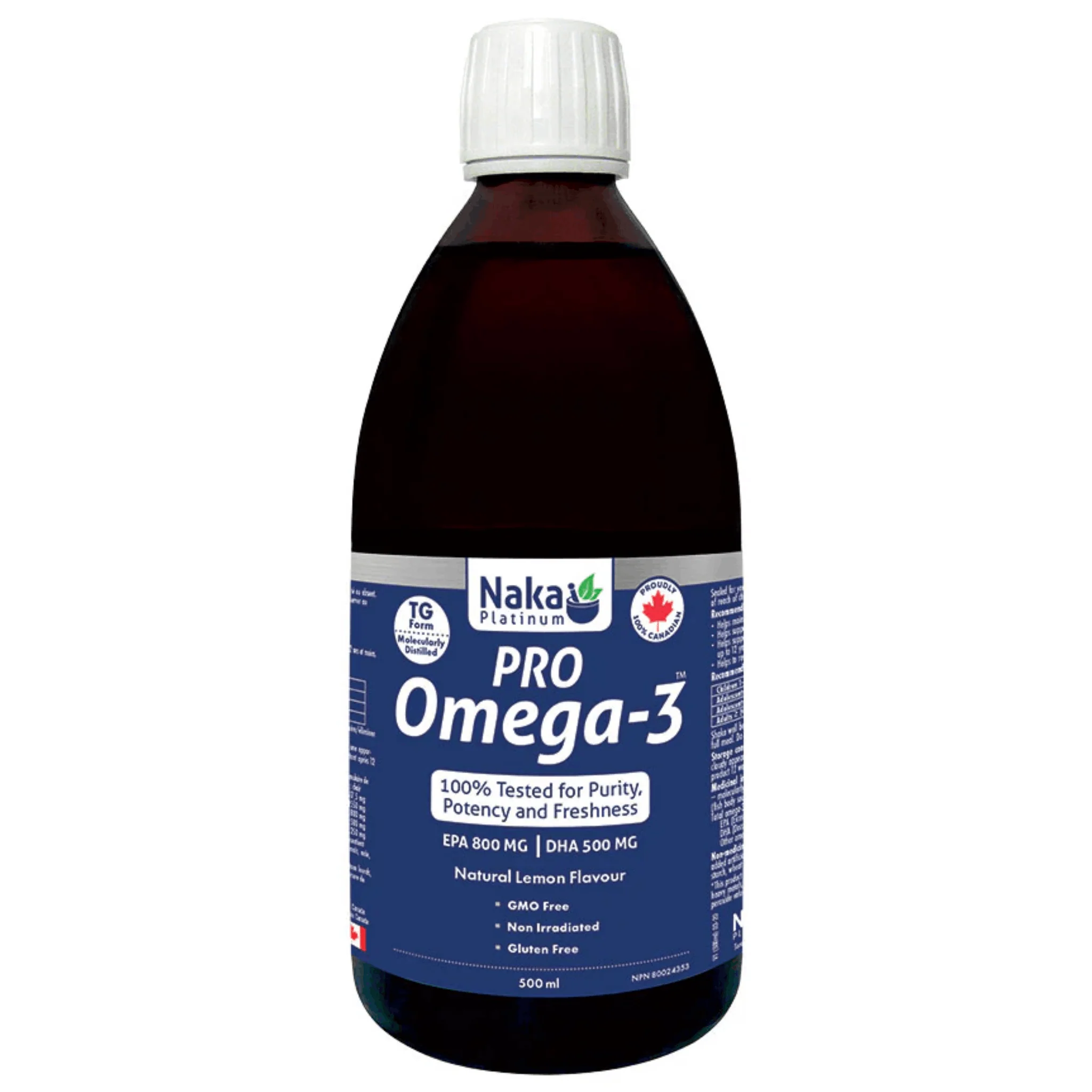 Naka Platinum Pro Omega-3 Fish Oil Liquid, EPA 800mg, DHA 500mg, Tested for Purity and Freshness, 500ml