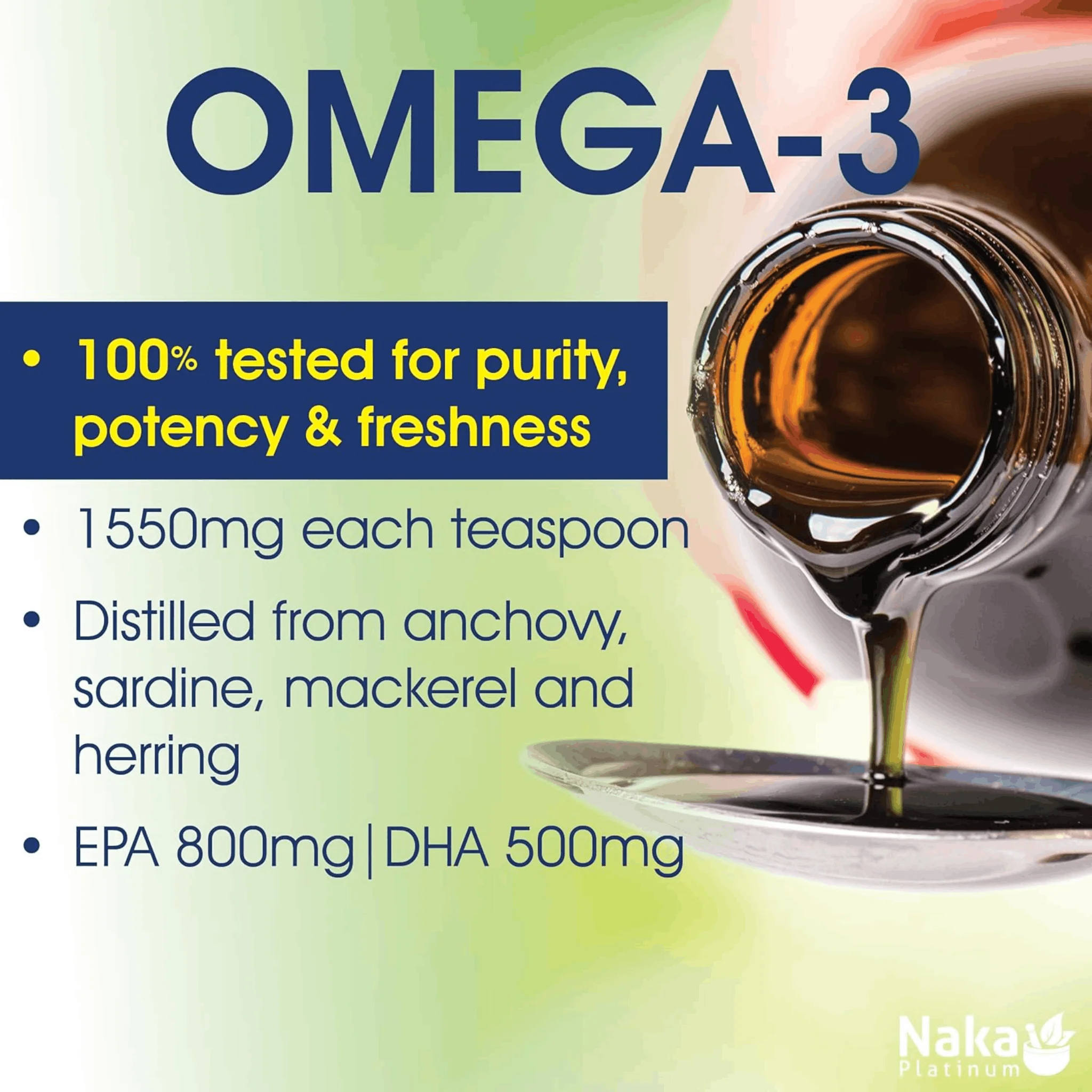 Naka Platinum Pro Omega-3 Fish Oil Liquid, EPA 800mg, DHA 500mg, Tested for Purity and Freshness, 500ml - Image 2