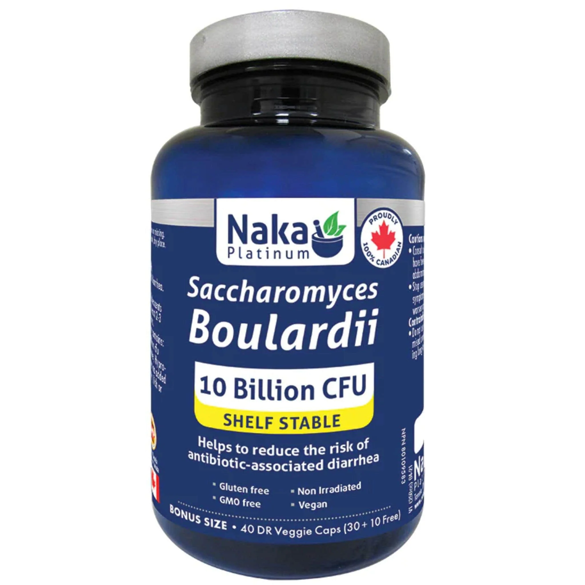 Naka Platinum Saccharomyces Boulardii, 10 Billion CFU, Shelf Stable, 40 Delayed Release Vegetable Capsules