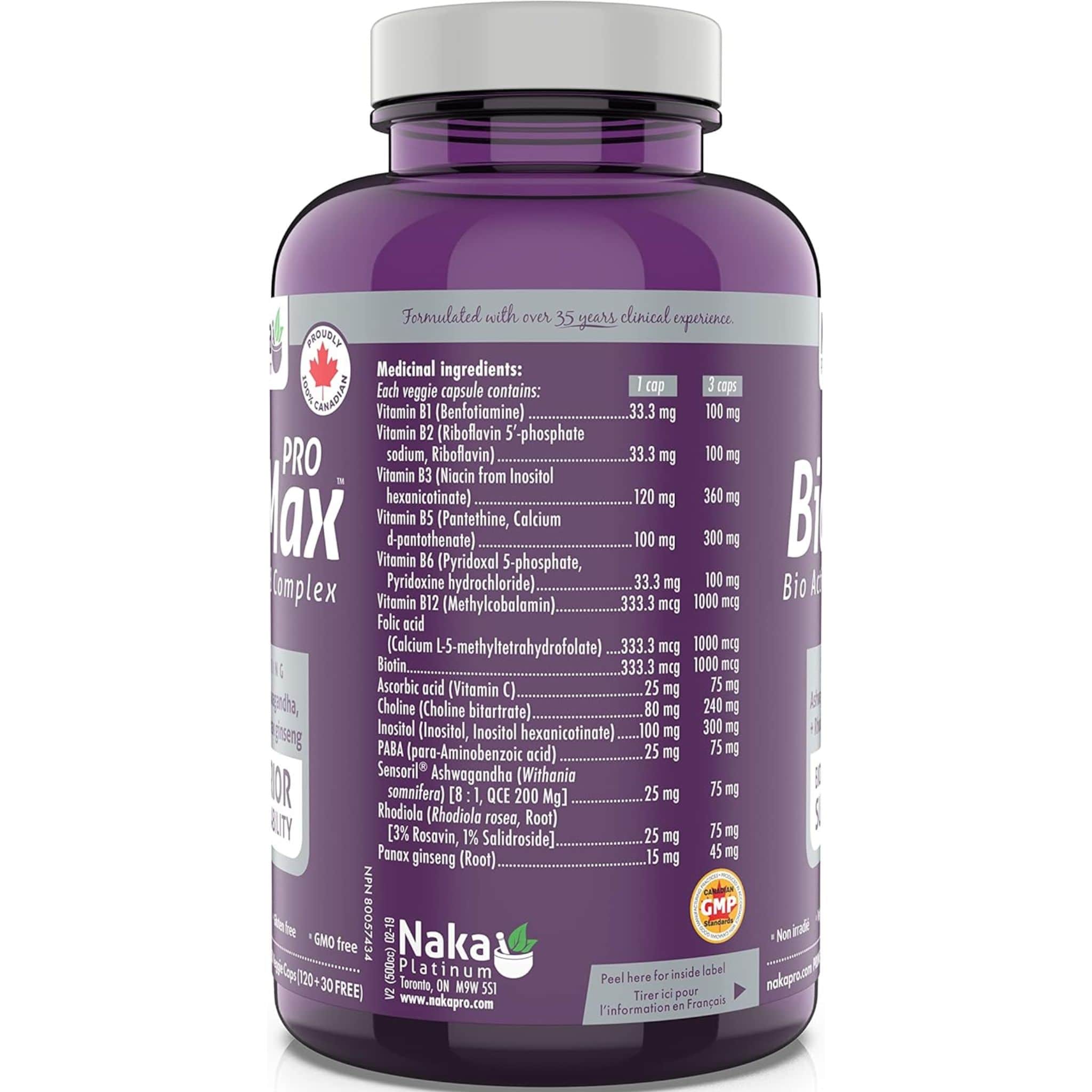 Naka Platinum Pro BioMax, Bio Active B Complex with Ashwagandha, Energy, Stress and Antioxidant Support, 60-150 Vegetable Capsules - Image 3