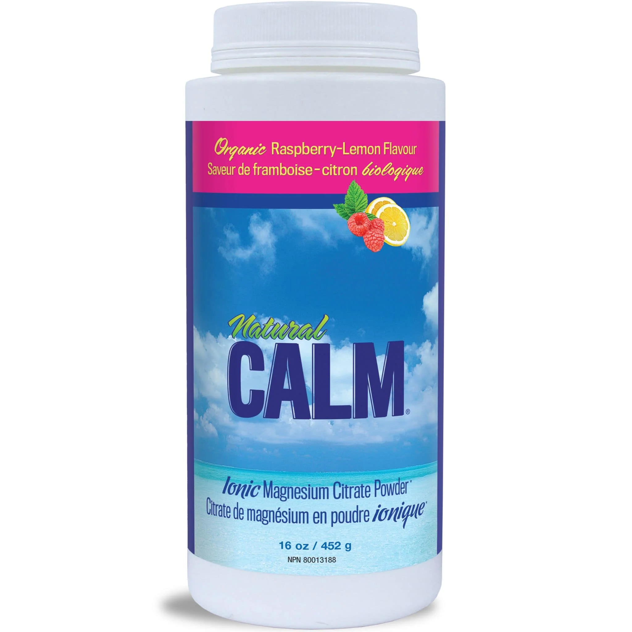 Natural Calm Magnesium Citrate Powder, Ionic Magnesium, FINAL SALE-452g-Raspberry Lemon Best Before 03-2022 FINAL SALE