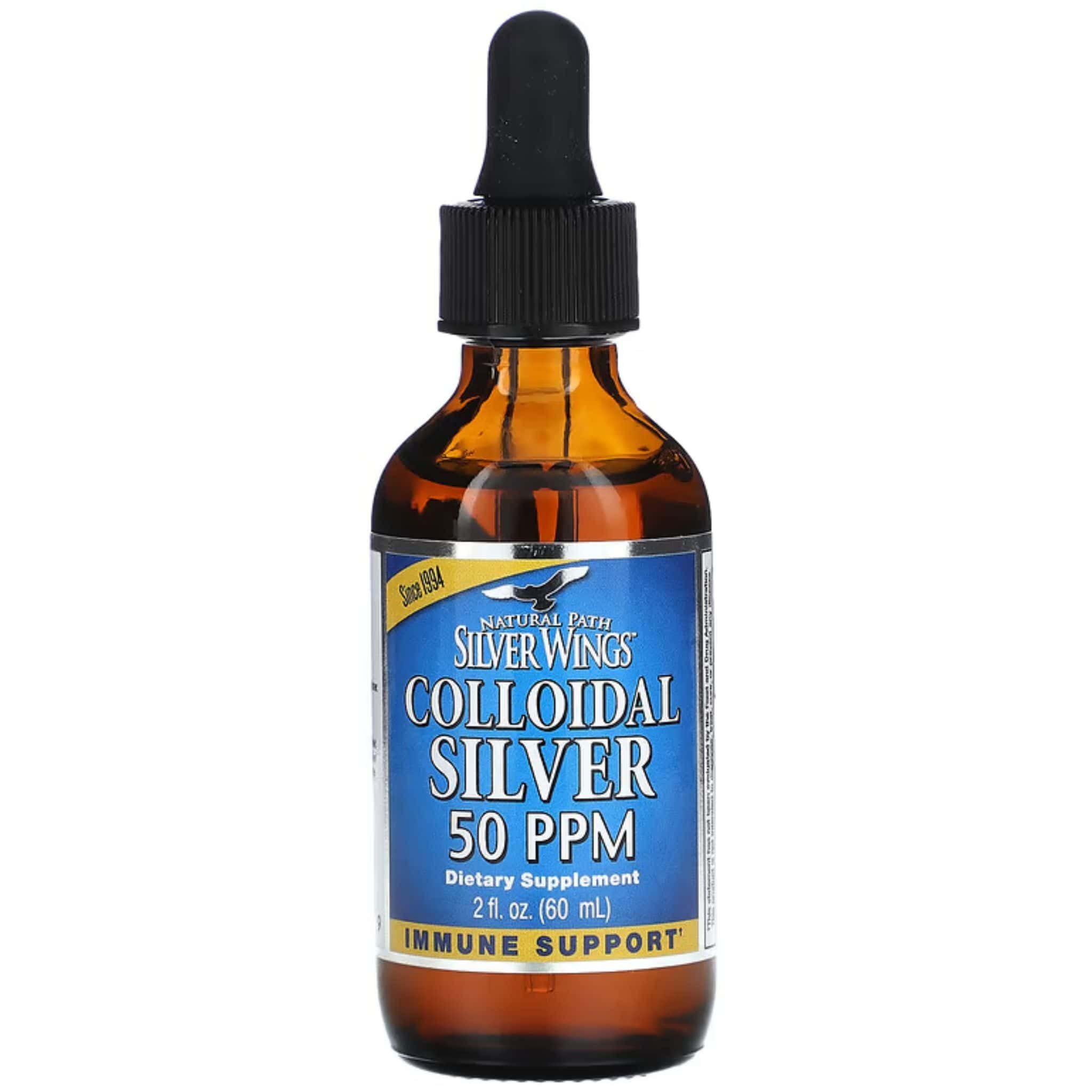 Natural Path Silver Wings Colloidal Silver 50 PPM Dropper, Liquid, Supports Immune Health, 60-120ml