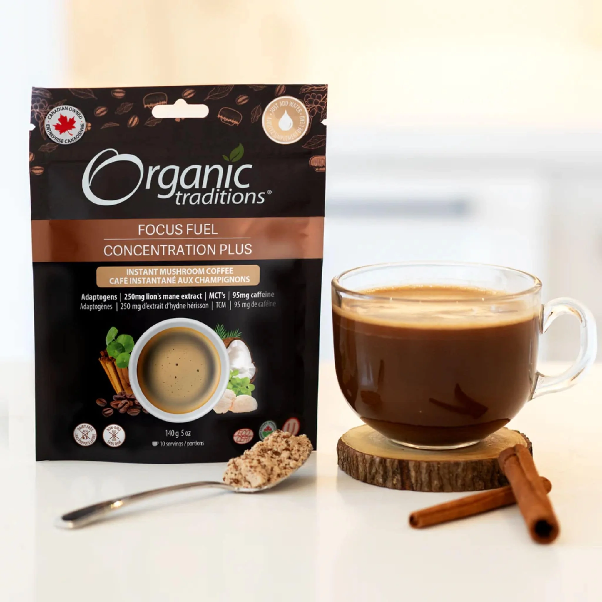 Organic Traditions Focus Fuel, Instant Mushroom Coffee with Lion’s Mane, Adaptogens, MCT and Caffeine, 140g - Image 4