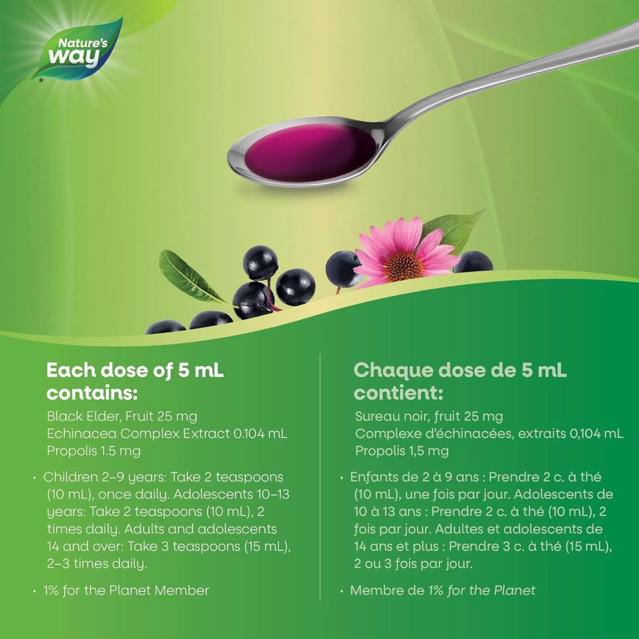 Nature's Way Kids Sambucus Elderberry Cold and Flu Care Syrup (with Echinacea & Propolis), 120ml - Image 5