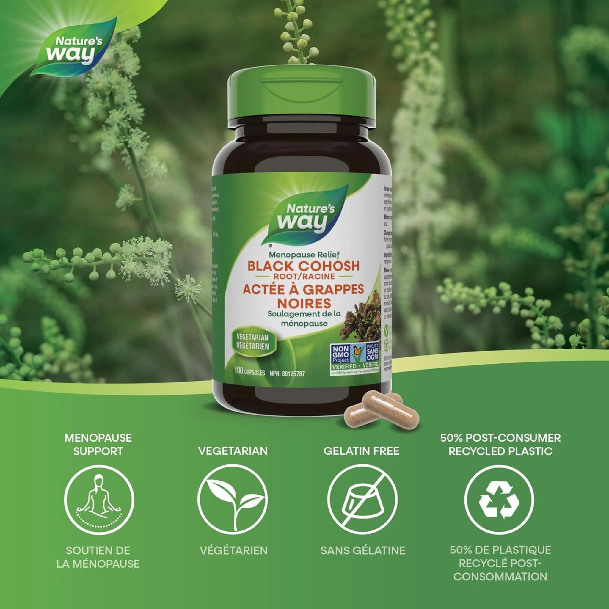 Nature's Way Black Cohosh Root 540mg, 100 Vegetable Capsules - Image 3